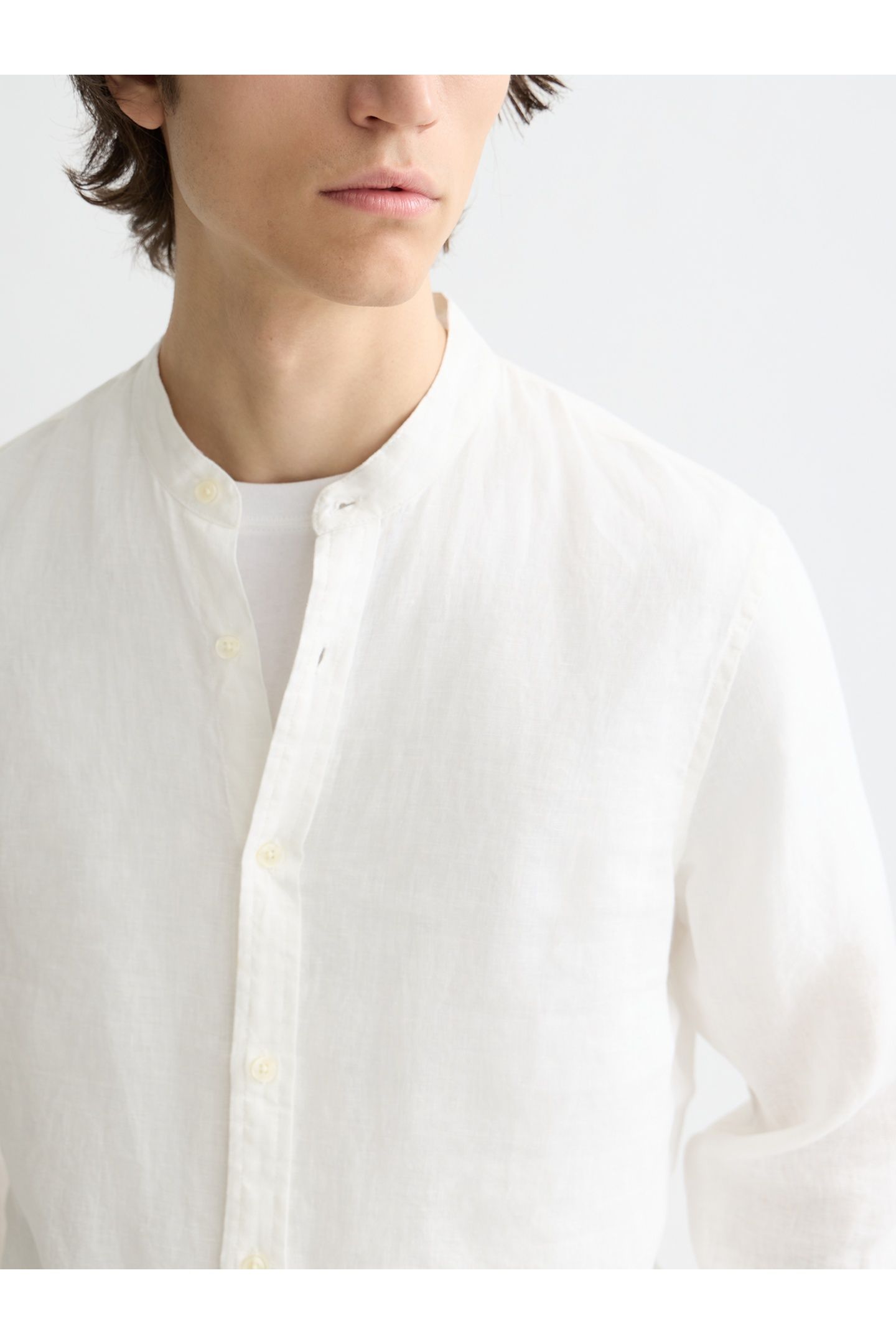 LINEN SHIRT LS STAND UP COLLAR OFF WHITE 6