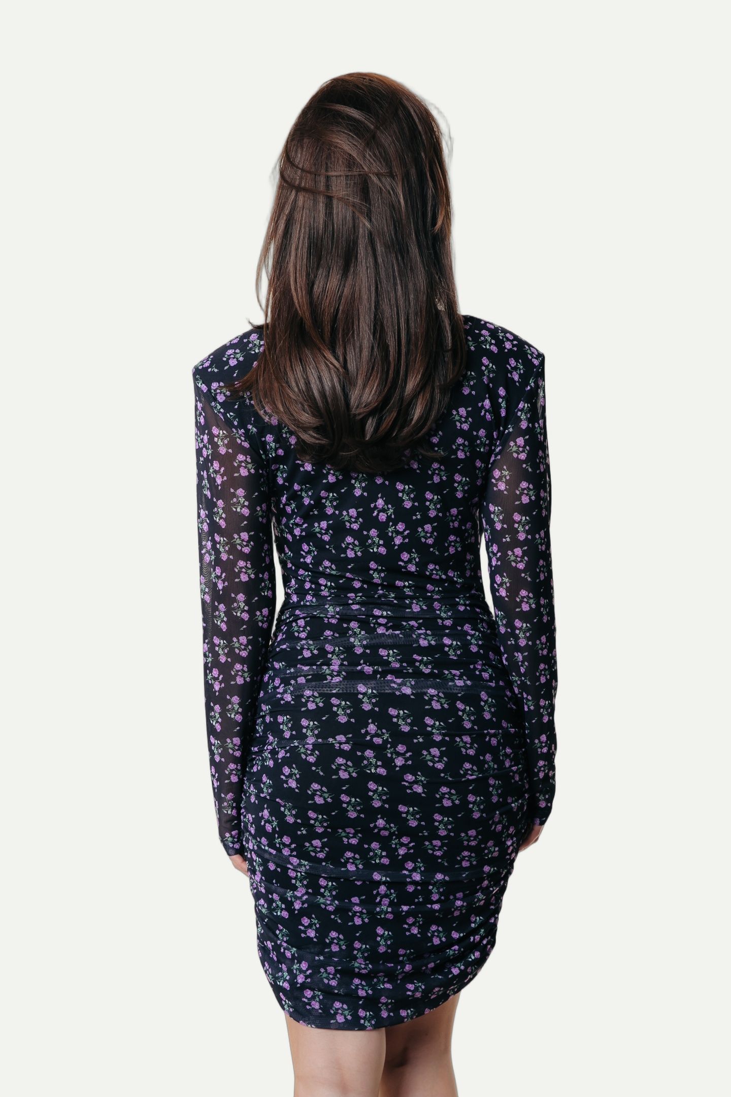 BRYSSA ROSES PADDED MESH DRESS LS PINK 2
