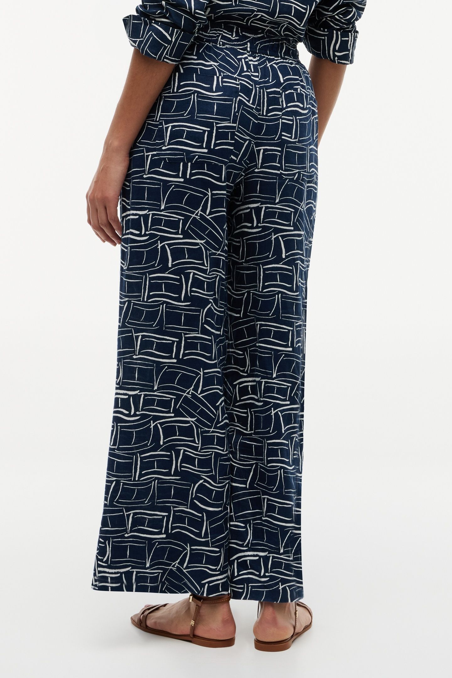 ESSENTIAL LINEN PULL ON PANTS FLAG FEATHERS DARK NIGHT NAVY 3
