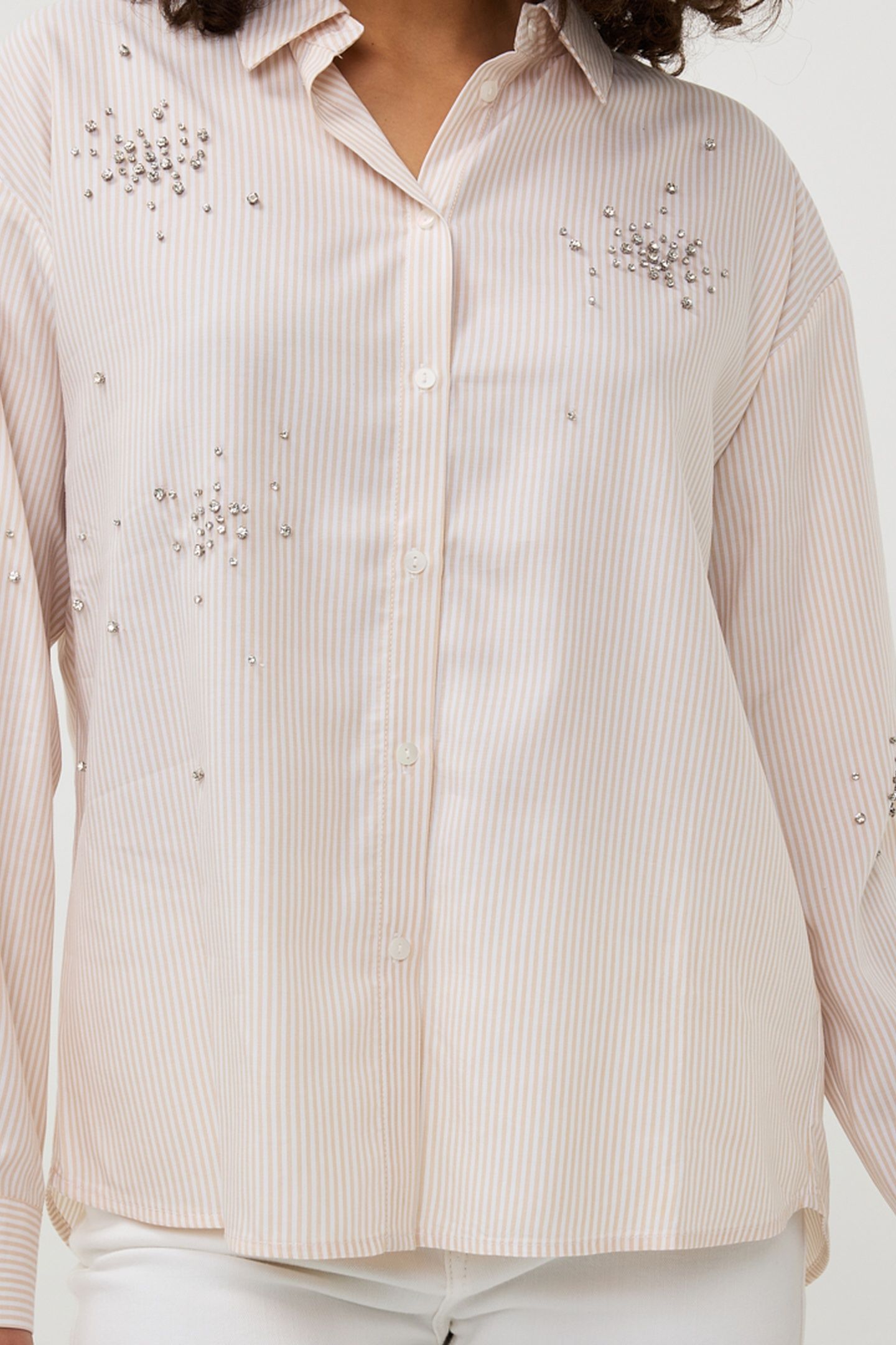BLOUSE STRIPED RHINESTONES OFF WHITE / SAND 7