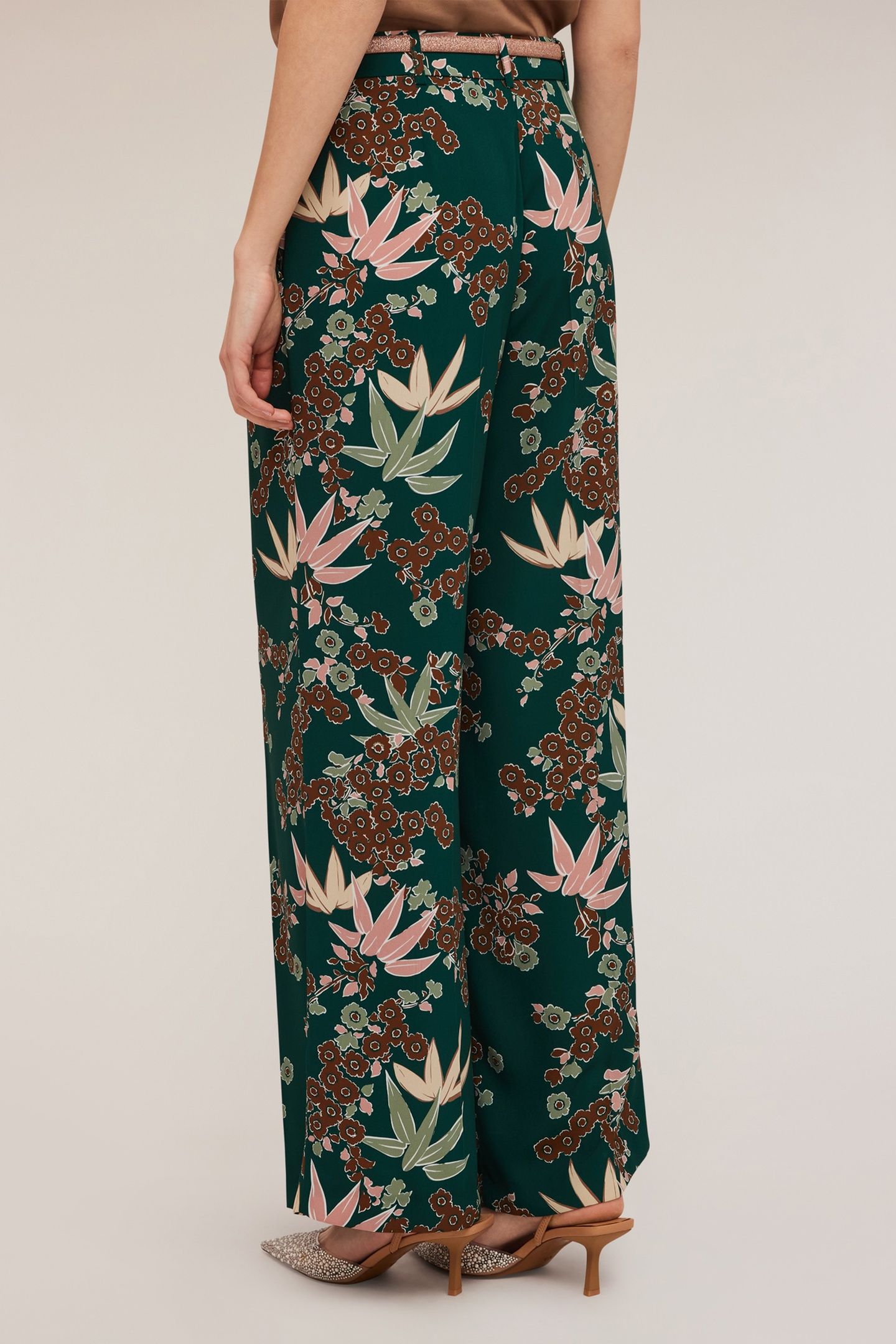 DECÒ PATTERNED PALAZZO TROUSERS WITH PLEATS GREEN 2