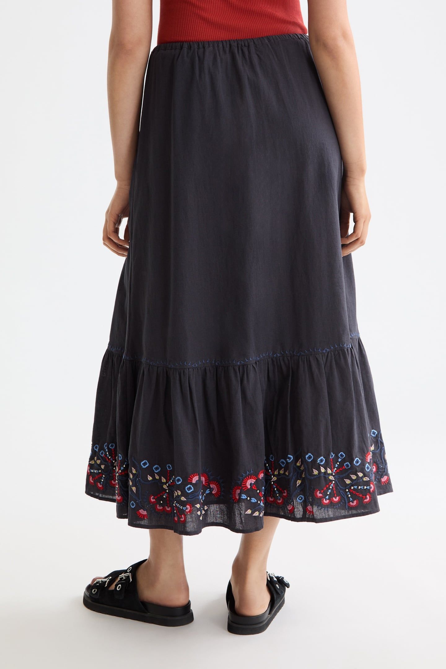 EMBROIDERED MAXI SKIRT CHARCOAL ART 3