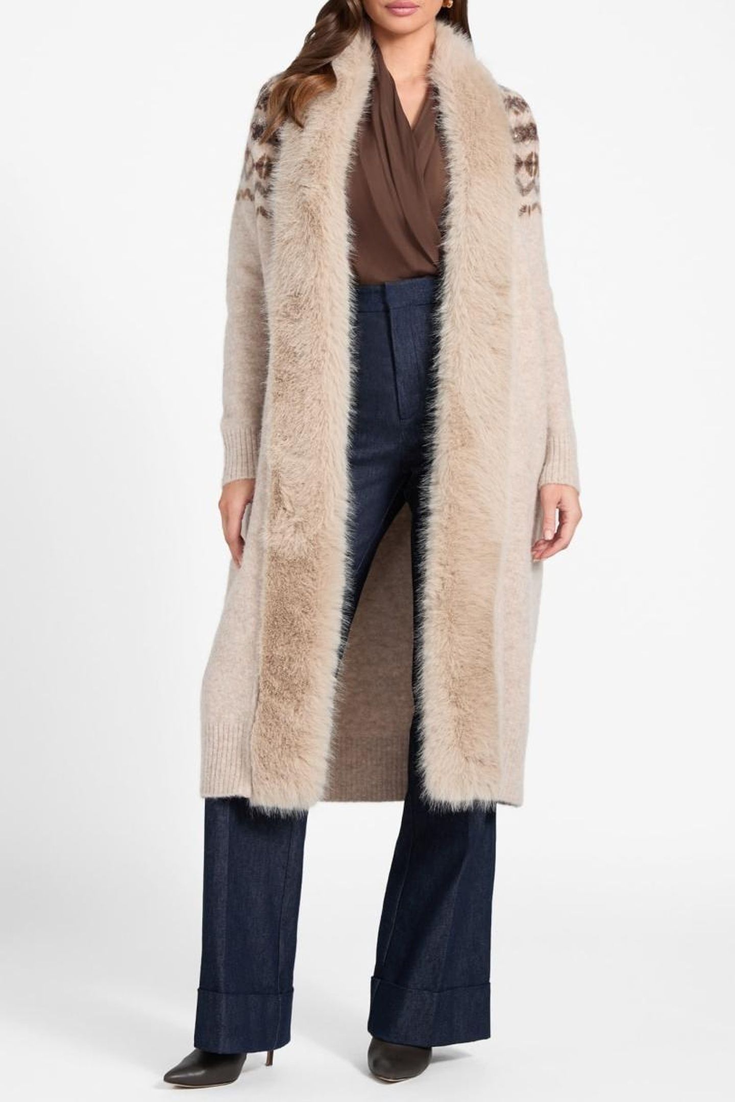 AKILAH LONG CARDI WI VELVET TAUPE HEATHER 2