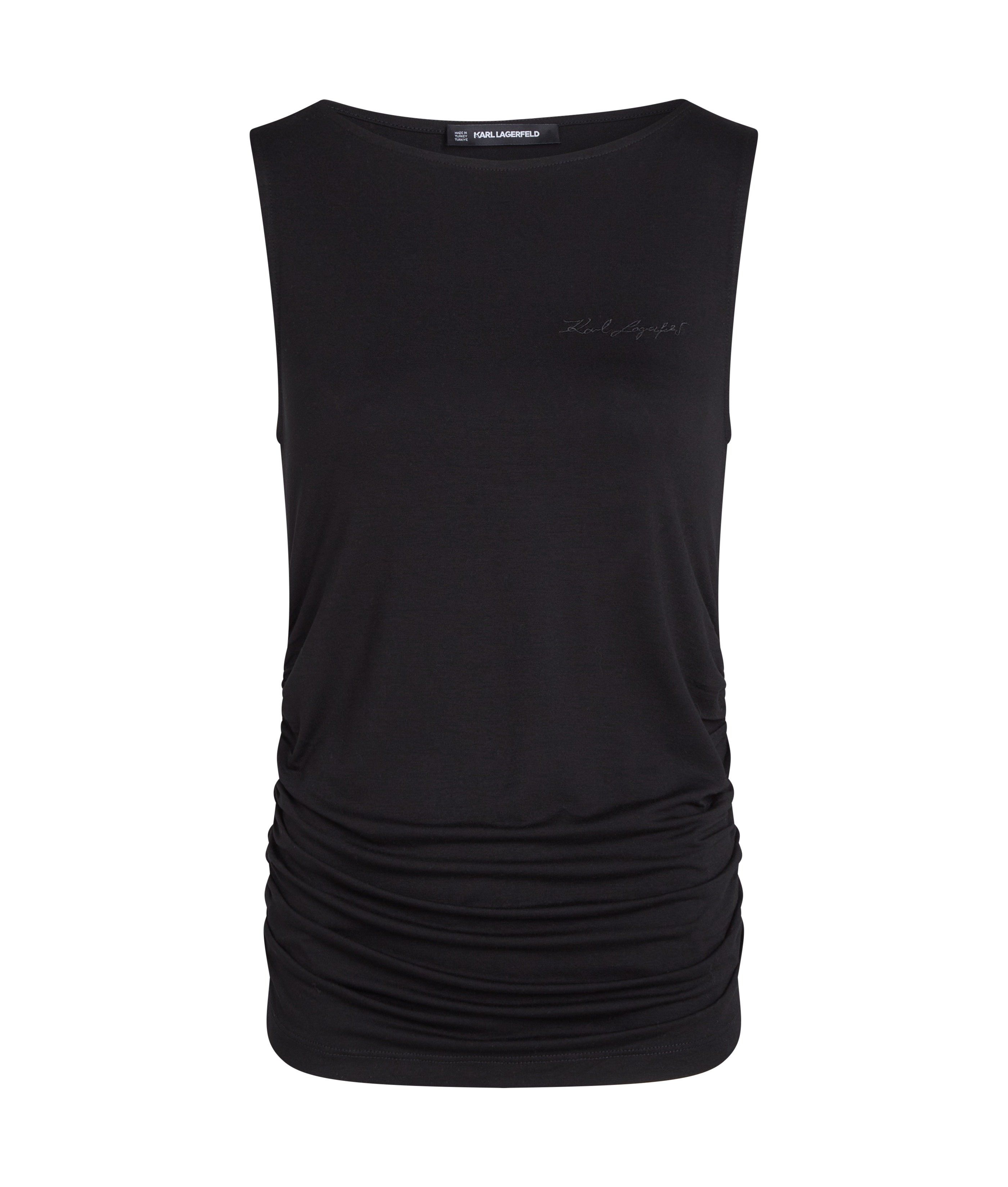 BOAT NECK RUCHED DETAIL TOP BLACK 1