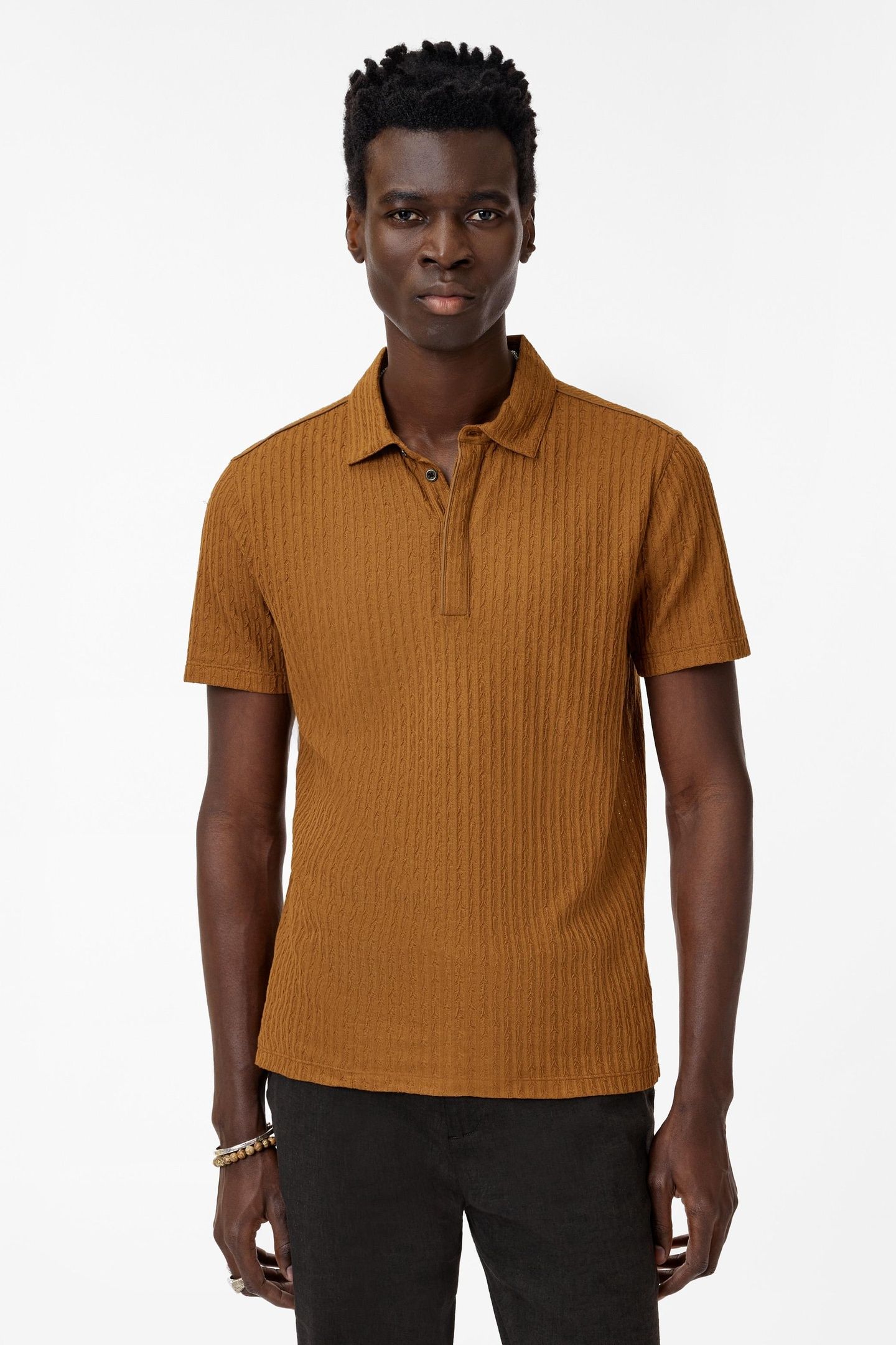 GRANA REGULAR FIT SS POLO IN JACQUARD ST SIENNA BROWN 1