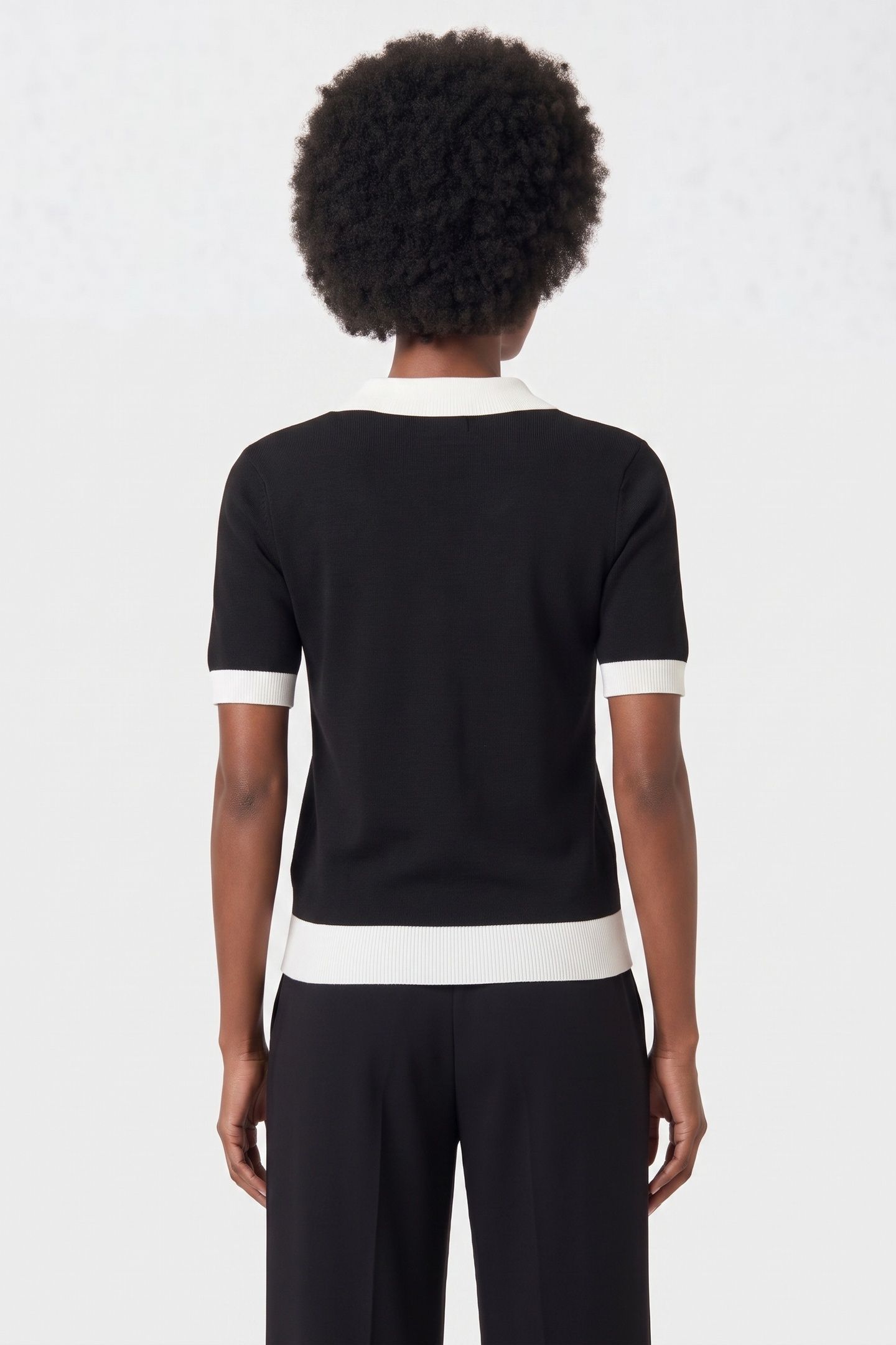 CNTRST POLO KNIT TOP BLACK/WHITE 2