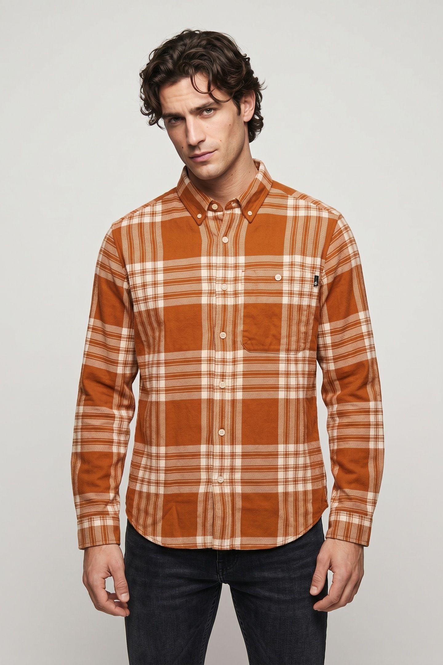 MIDWEIGHT FLANNEL CHECK SHIRT LEATHER BRWN YD 1