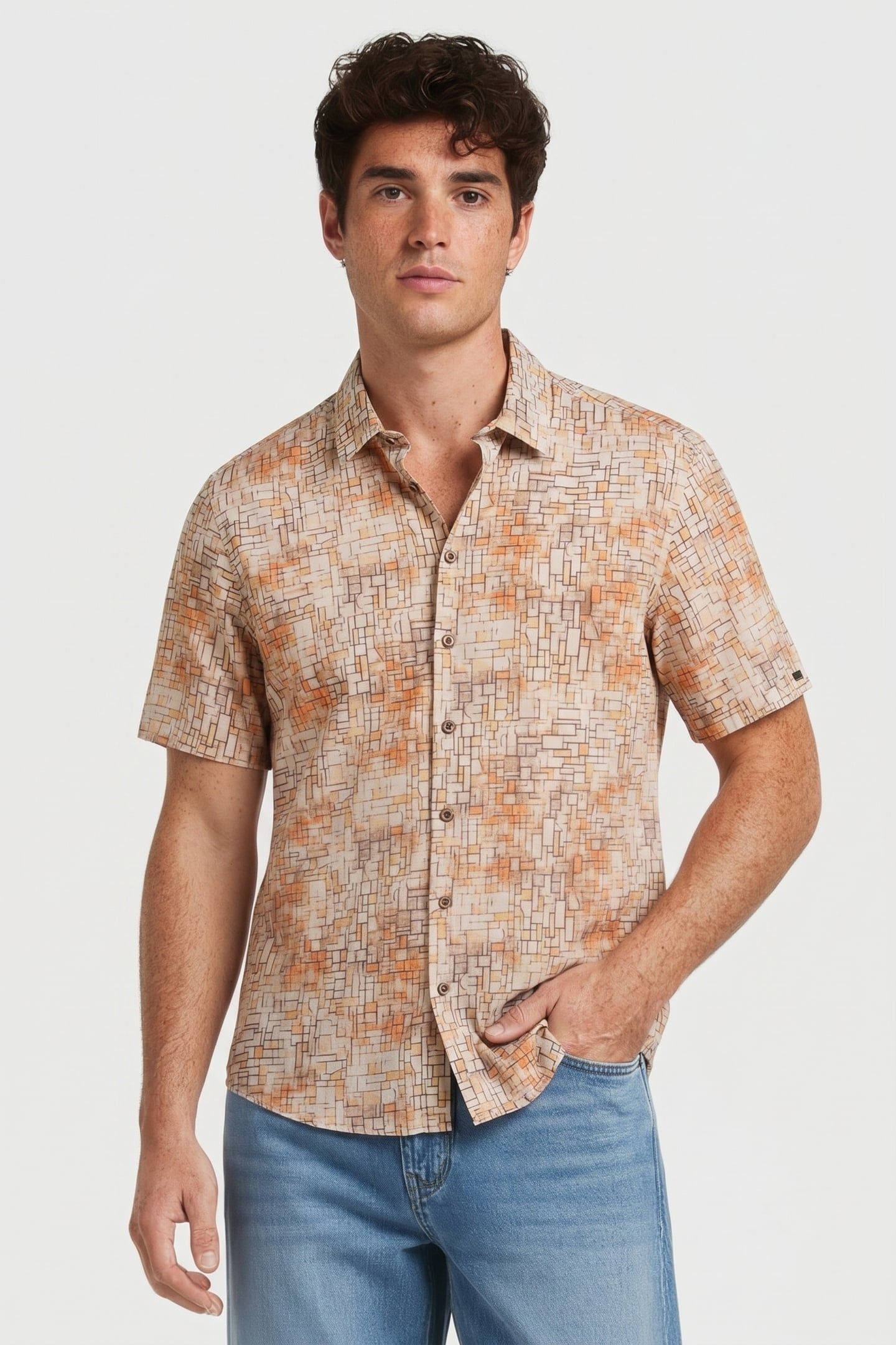 SHIRT SHORT SLEEVE ALLOVER PRINTED YELLOW 1