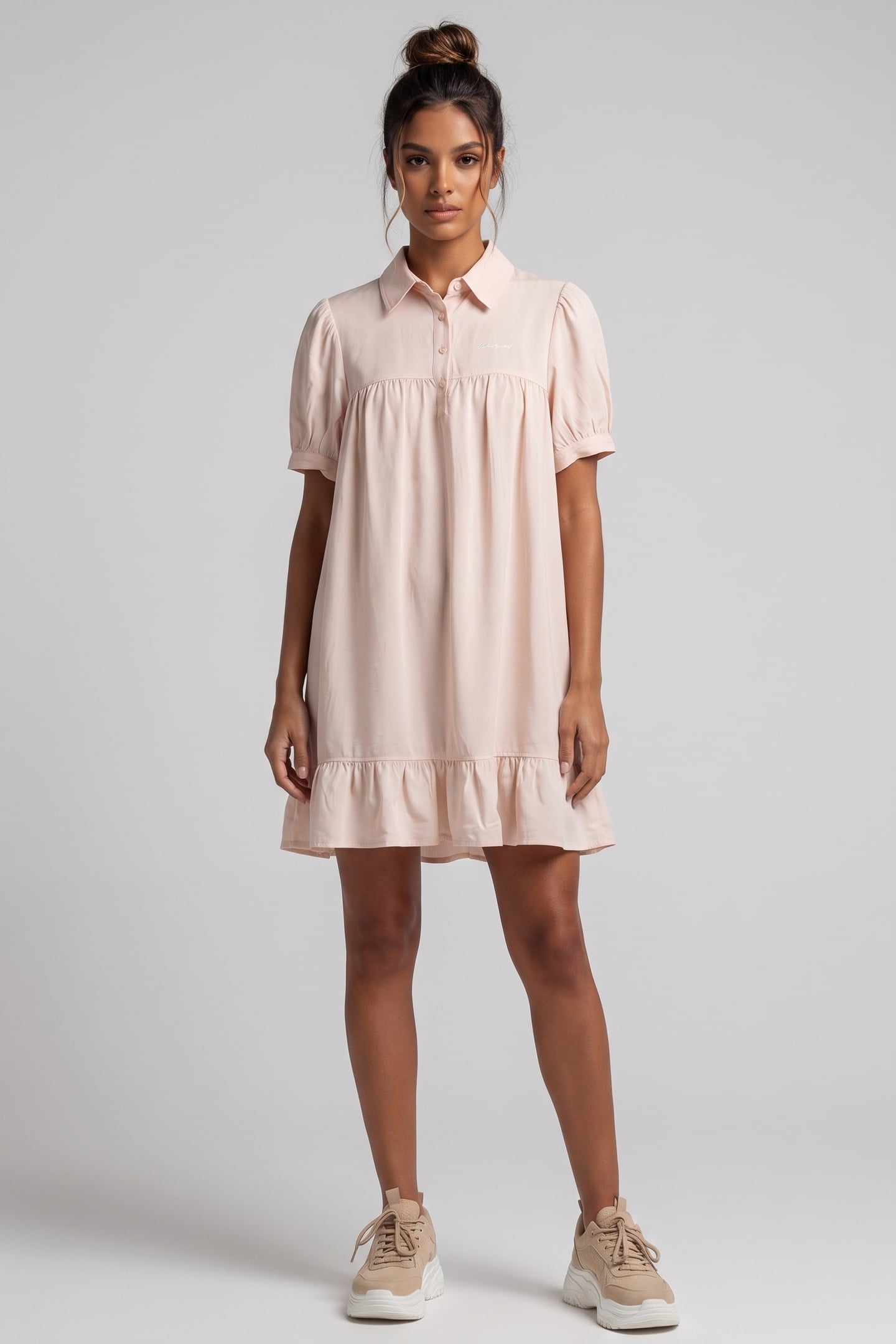 LINEN SHORT DRESS LIGHT PINK 1