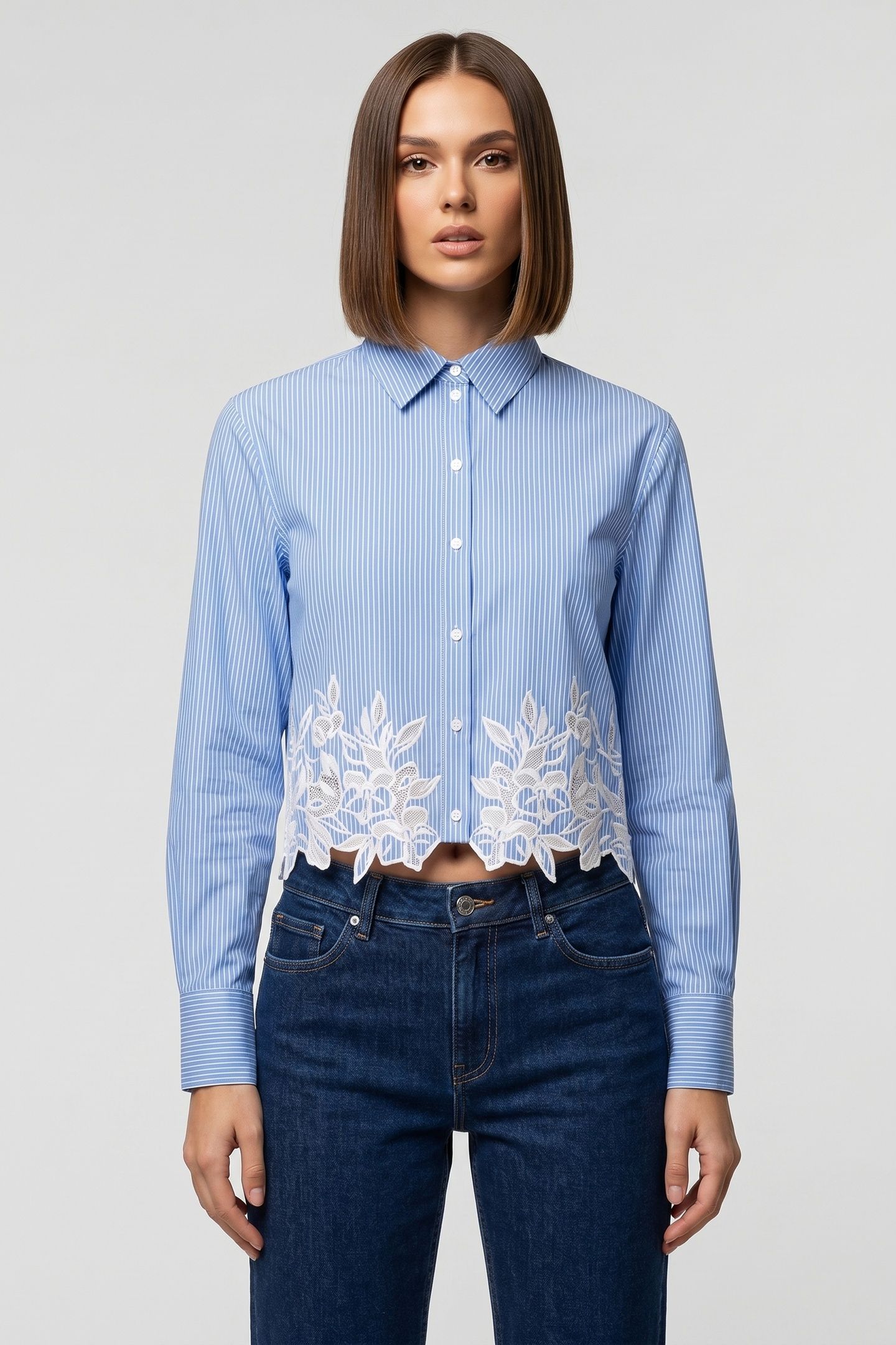 EMBROIDERY CUT OUT BLOUSE ULTRAMARINE-WHITE STRIPE 1