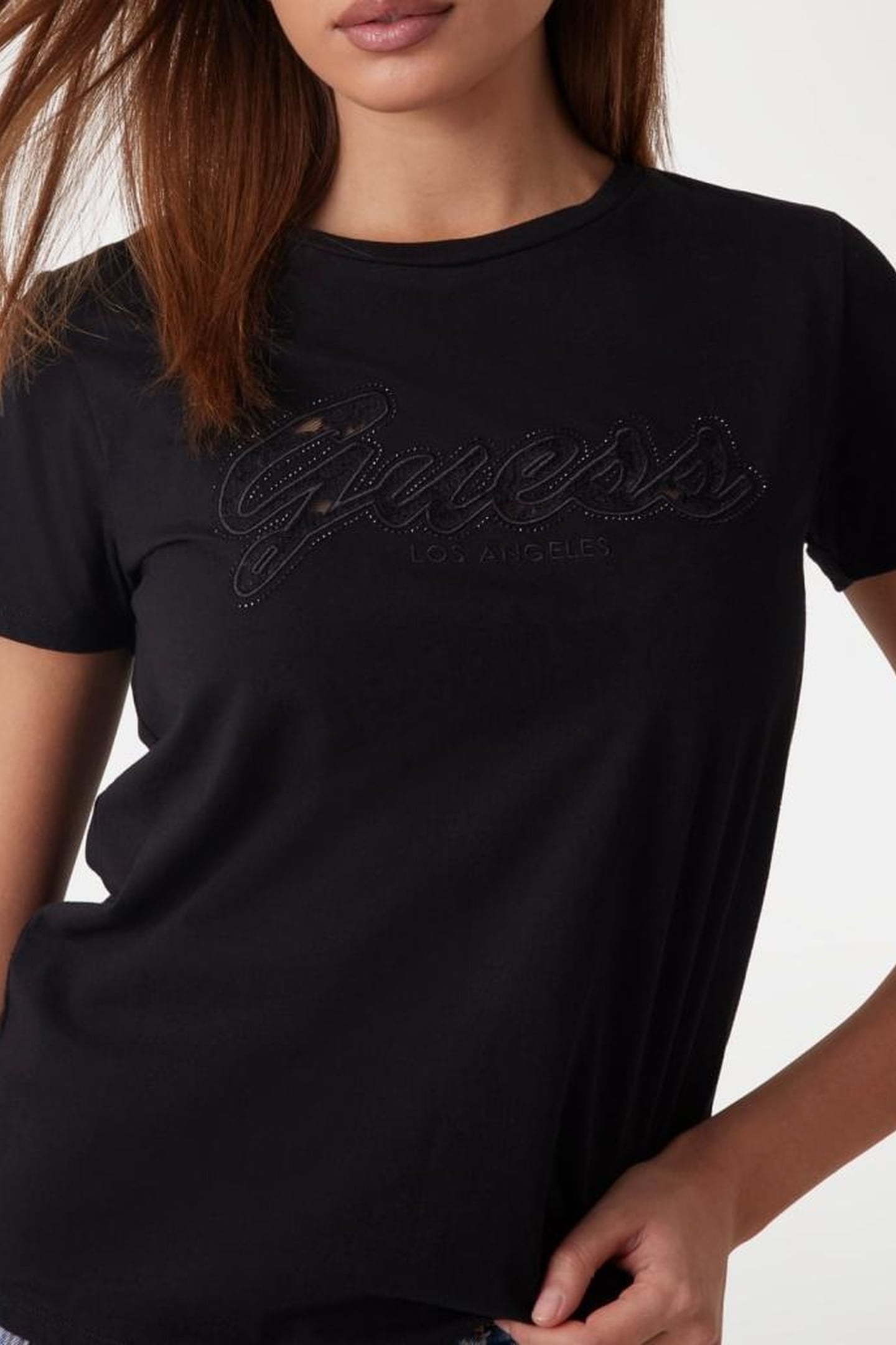 GUESS ECO SS SCRIPT LACE LOGO JET BLACK A996 7