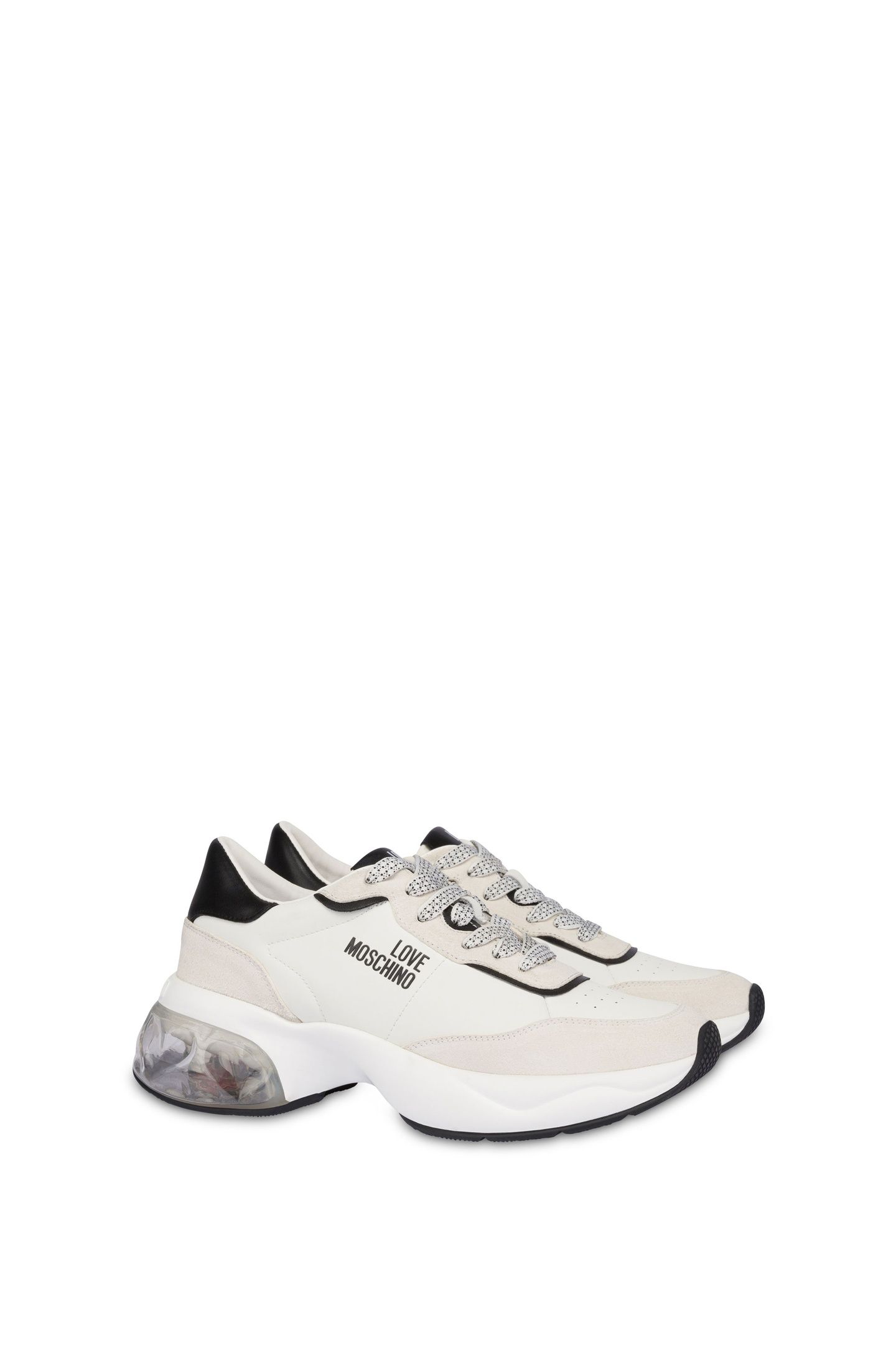 CRYSTAL LOVE CALFSKIN AND SPLIT LEATHER SNEAKERS WHITE 2