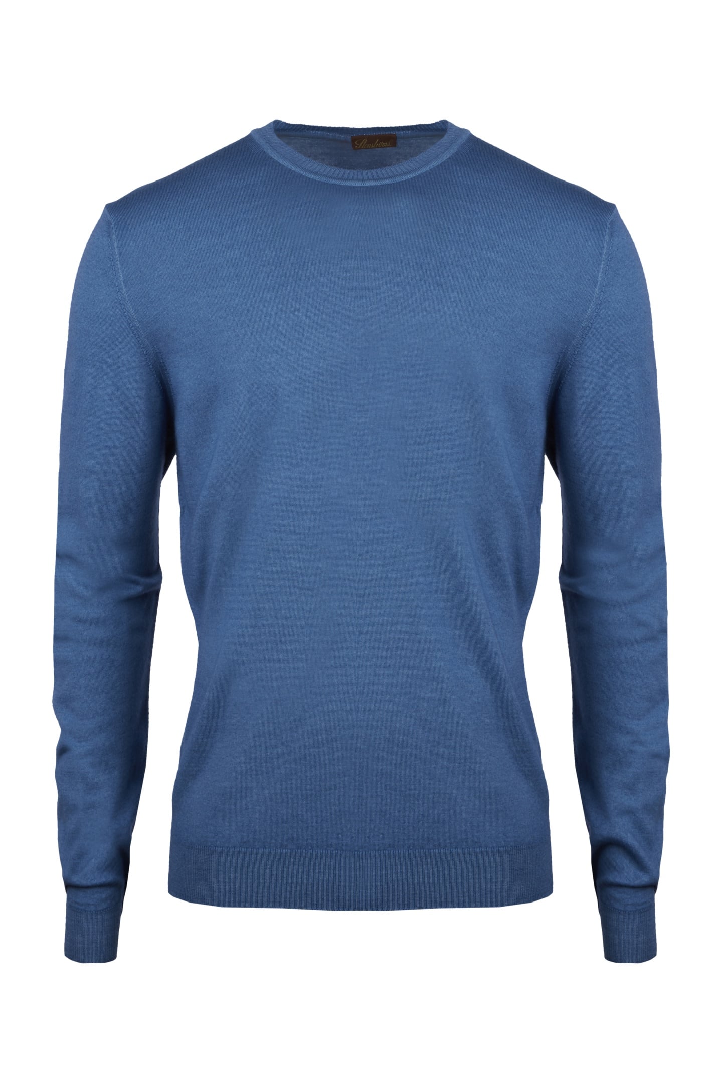 SWEATER KNITTED CREW NECK GARMENT DYED MERINO WOOL BLUE 1