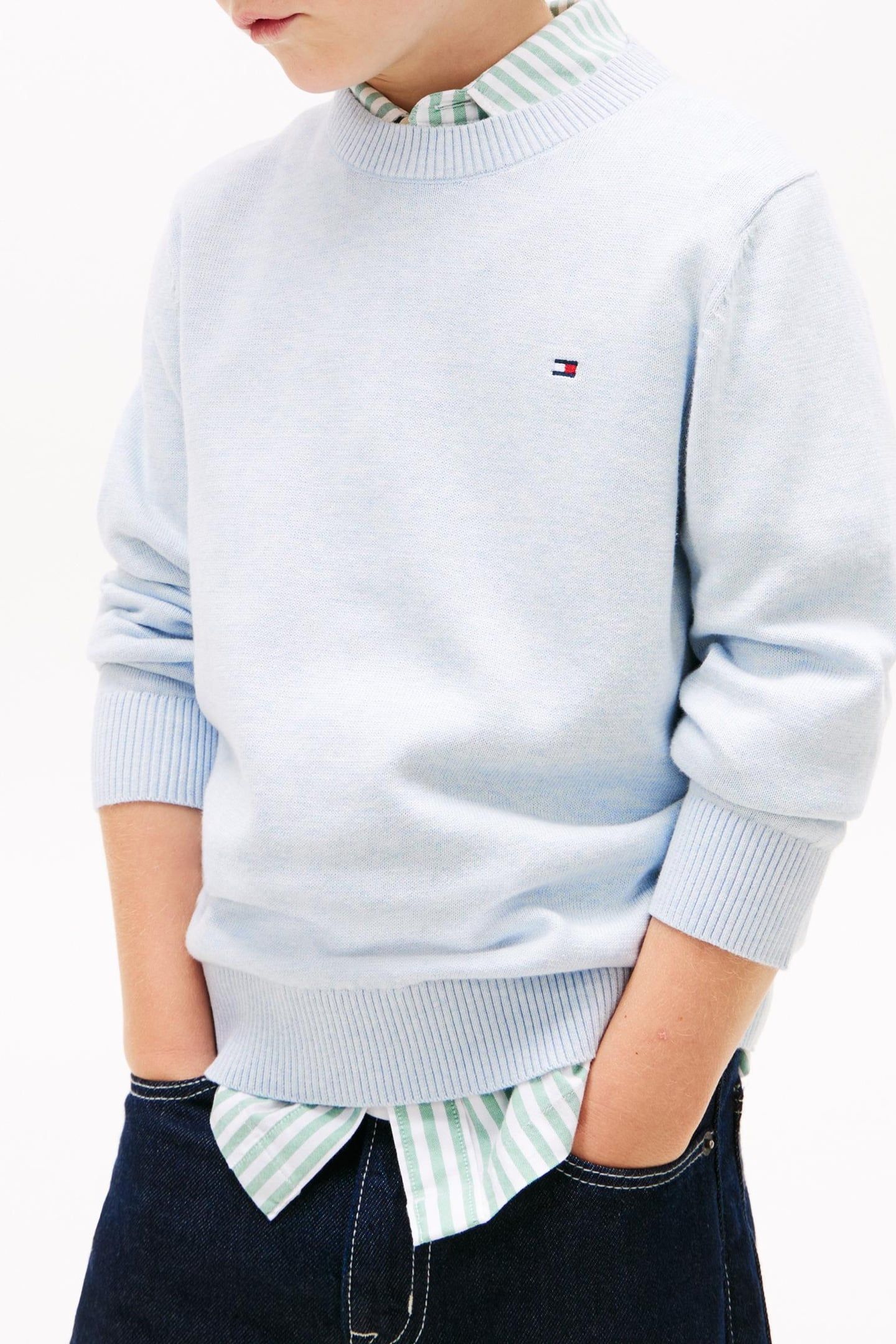 BOYS CREW NECK SWEATER LS SWEET BLUE HEATHER 1
