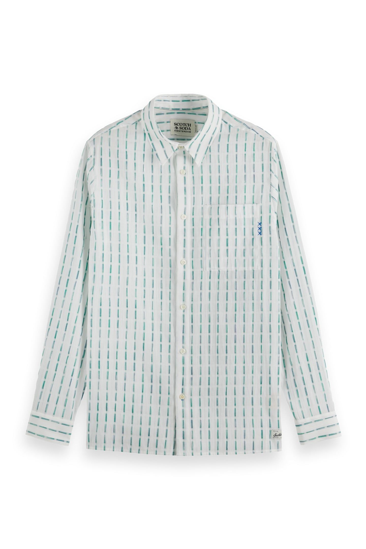 STRIPED COTTON-VOILE SHIRT WHITE / BLUE GREEN STRIPE 1