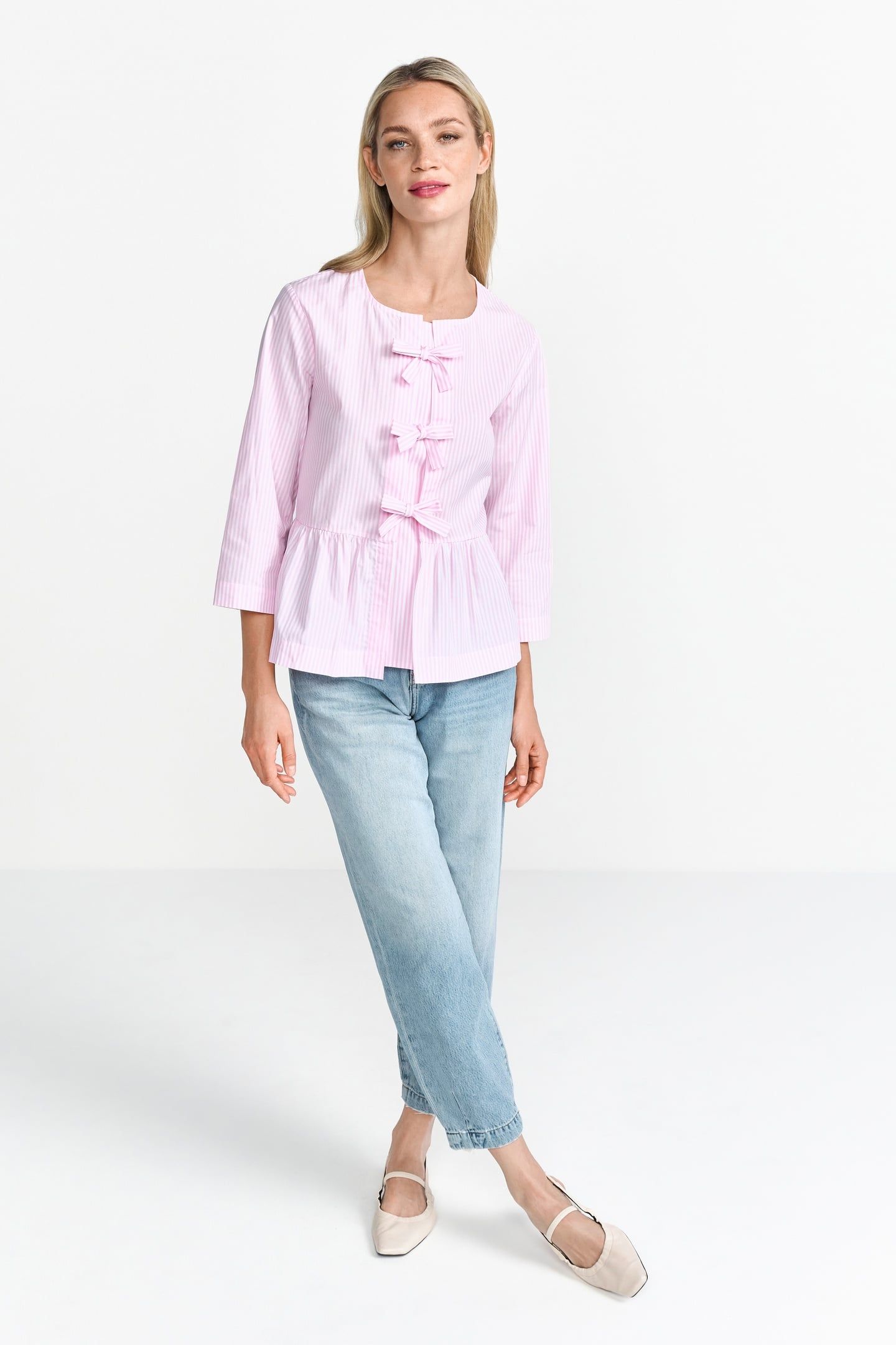 STRIPED BLOUSE WITH BOW SPRING BLUSH 1