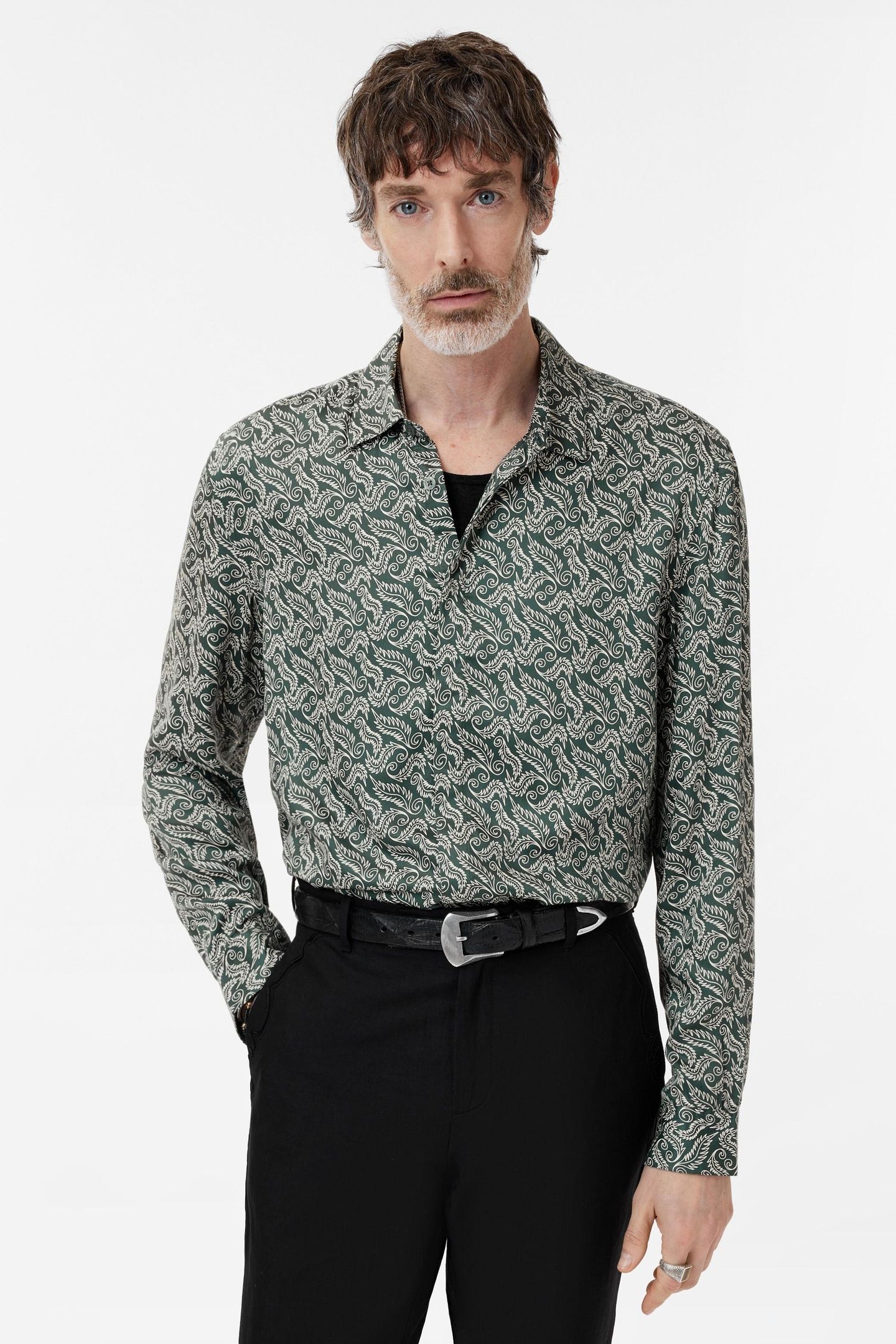 RODNEY LS HIDDEN PLACKET SHIRT IN FEATHE MOSS 1