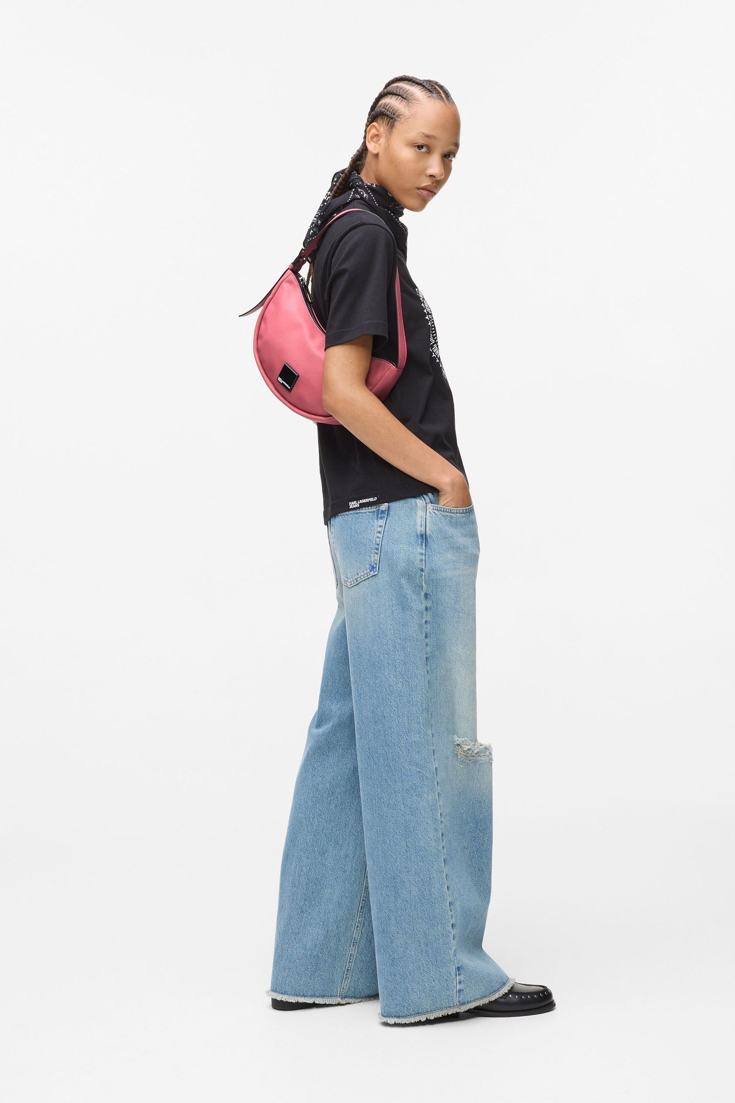 BOX LOGO SOFT HALFMOON BAG SLATE ROSE 7