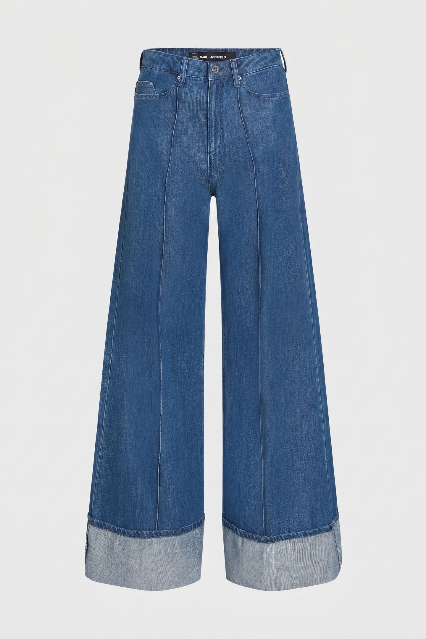 FOLDED WIDE LEG DENIM PANTS MID BLUE WASH 3