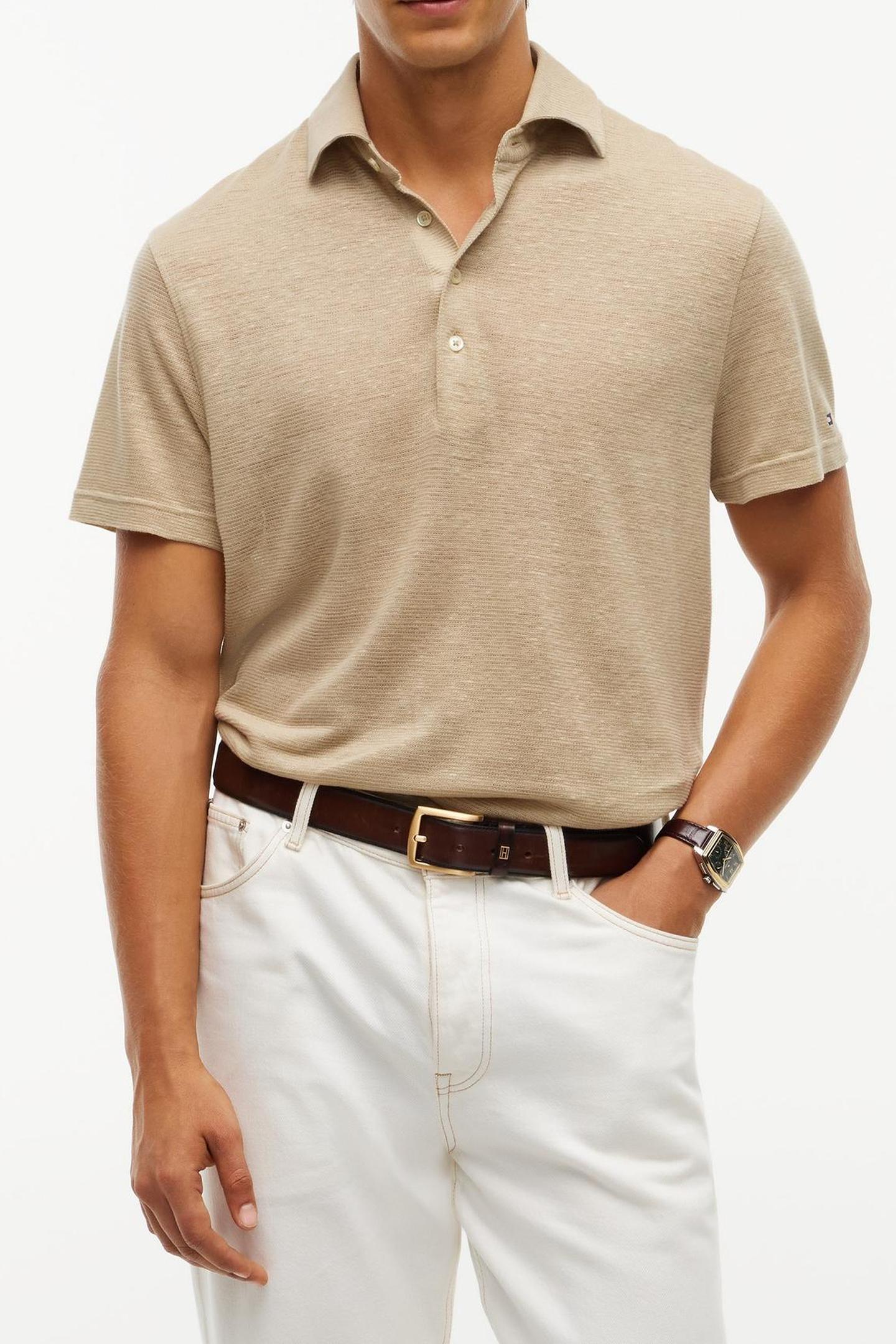 DC SPREAD COLLAR LINEN POLO SANDALWOOD 1