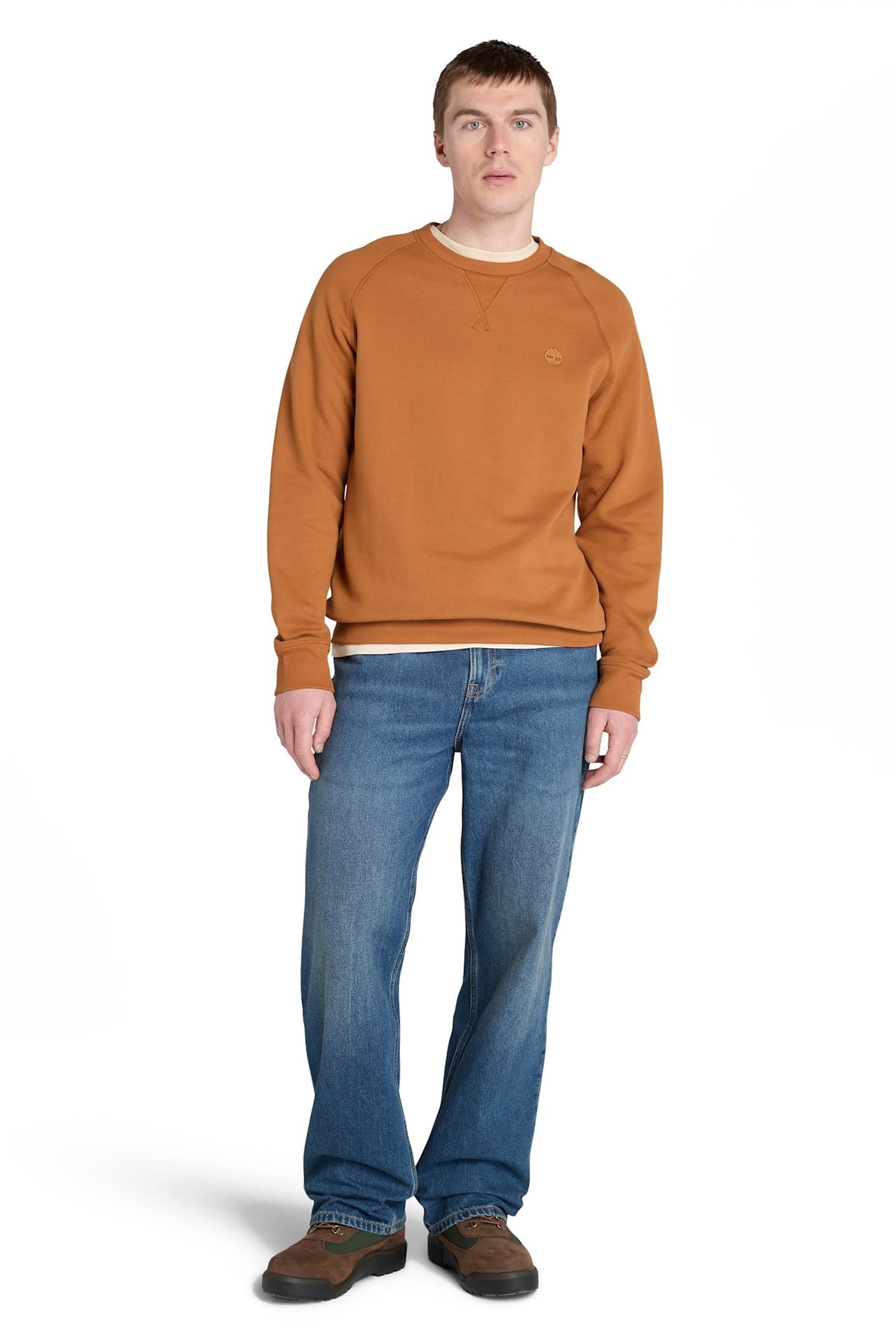 BRUSHED BACK CREW SWEATSHIRT LEATHER BROWN 1