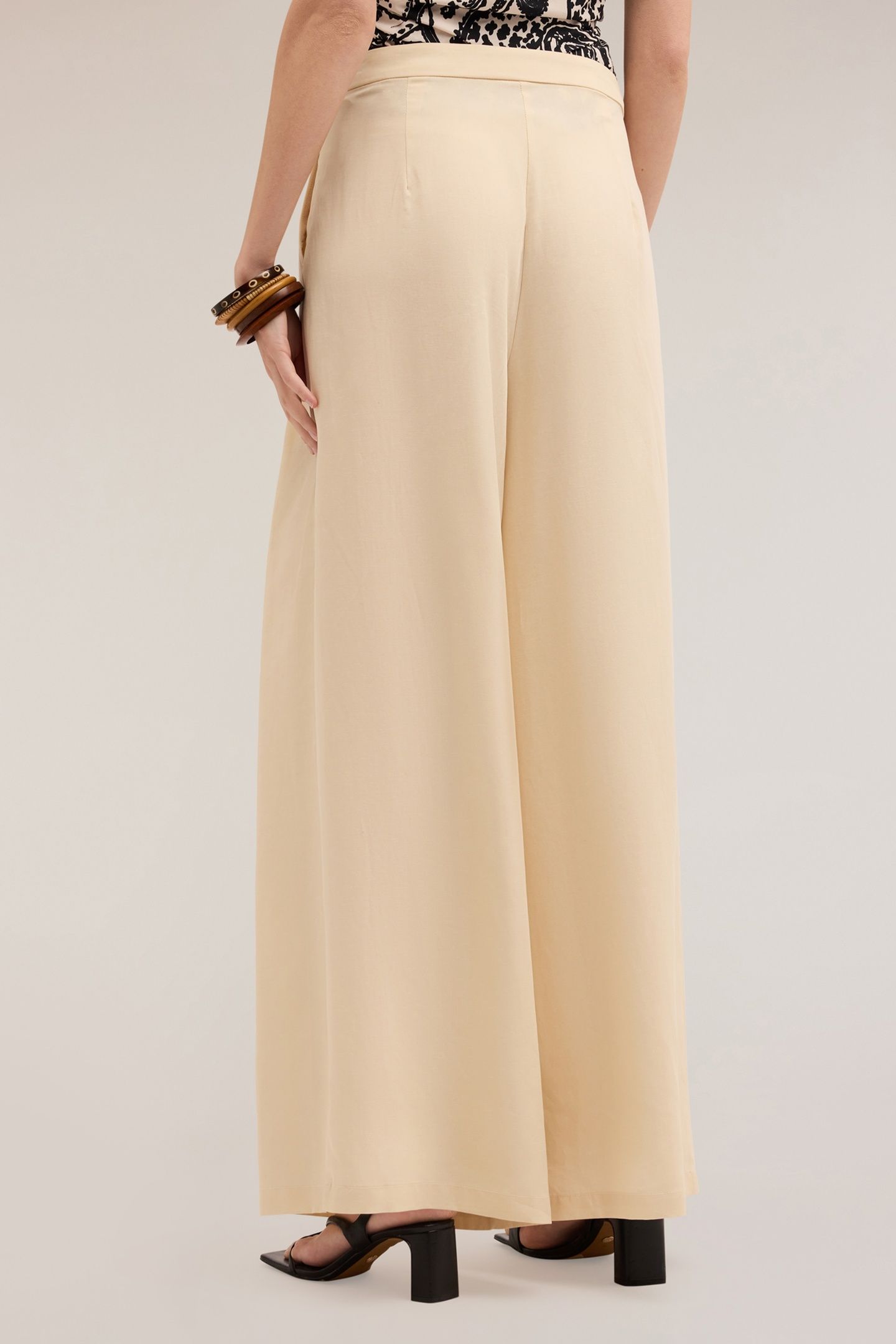 LINEN BLEND TROUSERS WITH SPLIT PLEATS BEIGE 2