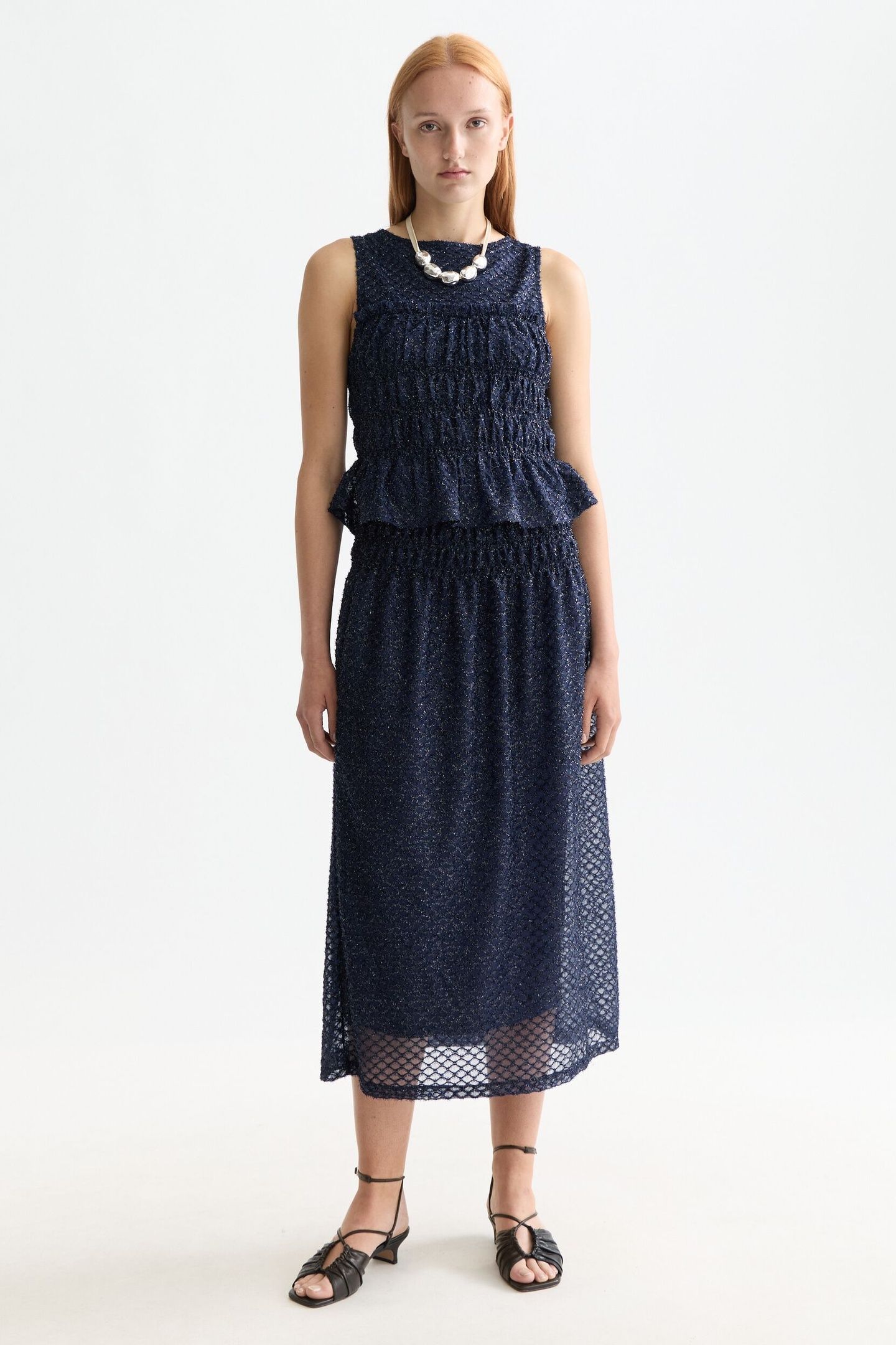 LUREX SMOCKED SKIRT PEACOAT 4