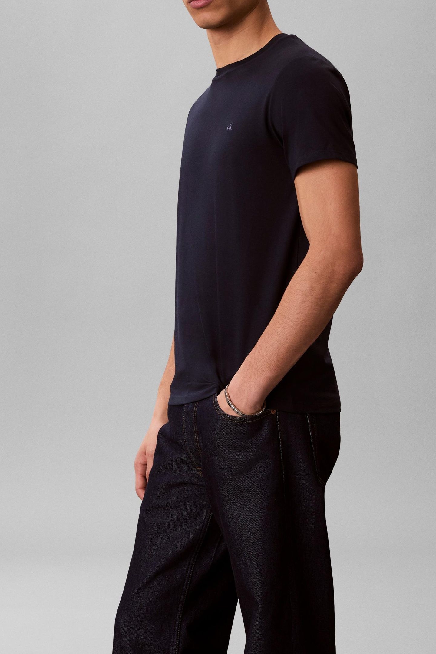 SS STRETCH COTTON TEE BRIGHT WHITE/DARK SAPPHIRE 4
