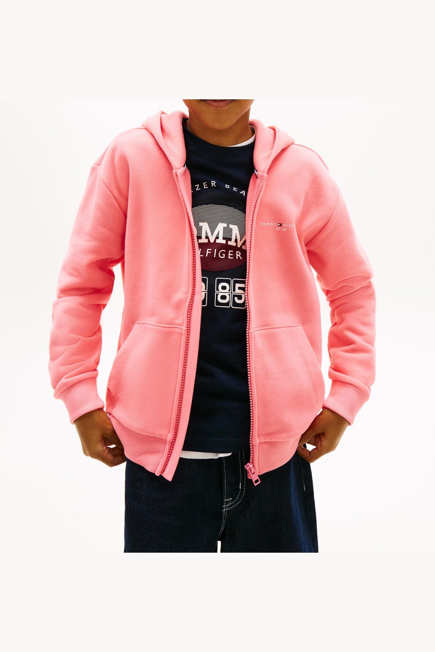 UNISEX MINI ZIP THROUGH HOODIE TROPICAL BLUSH 2