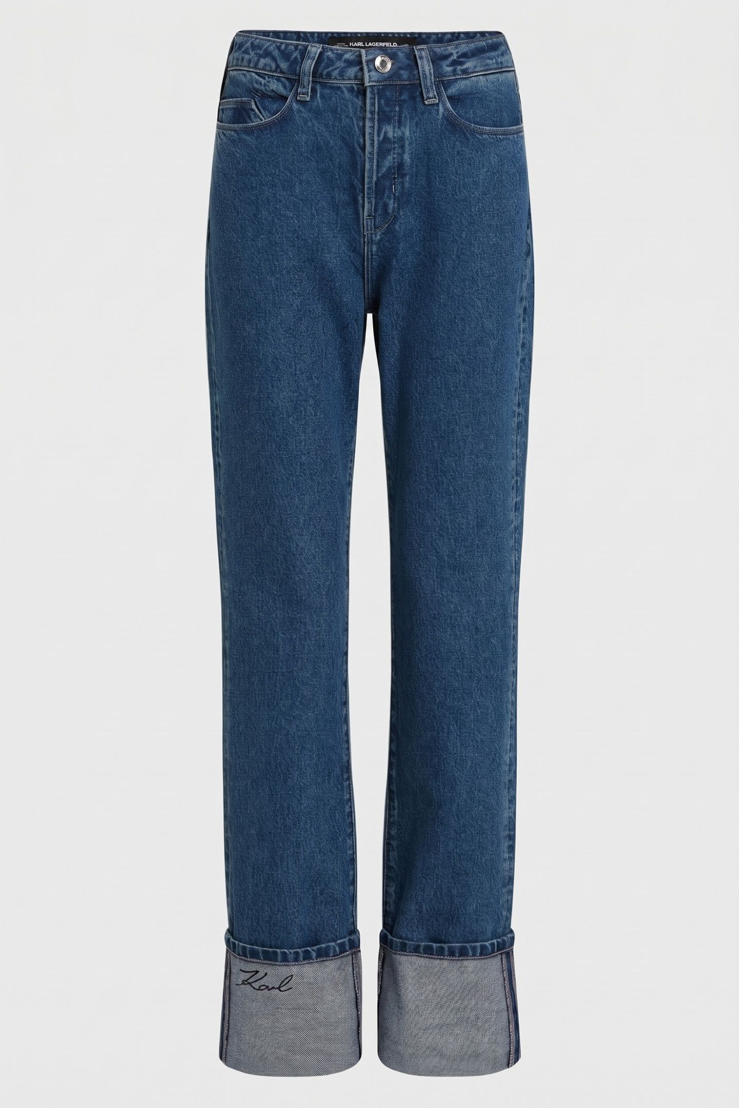 CUFFED STRAIGHT DENIM PANTS MID BLUE 3