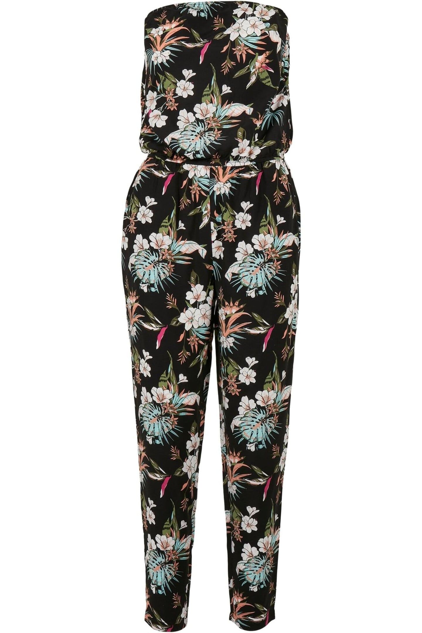 LADIES VISCOSE BANDEAU JUMPSUIT BLACK TROPICAL 1