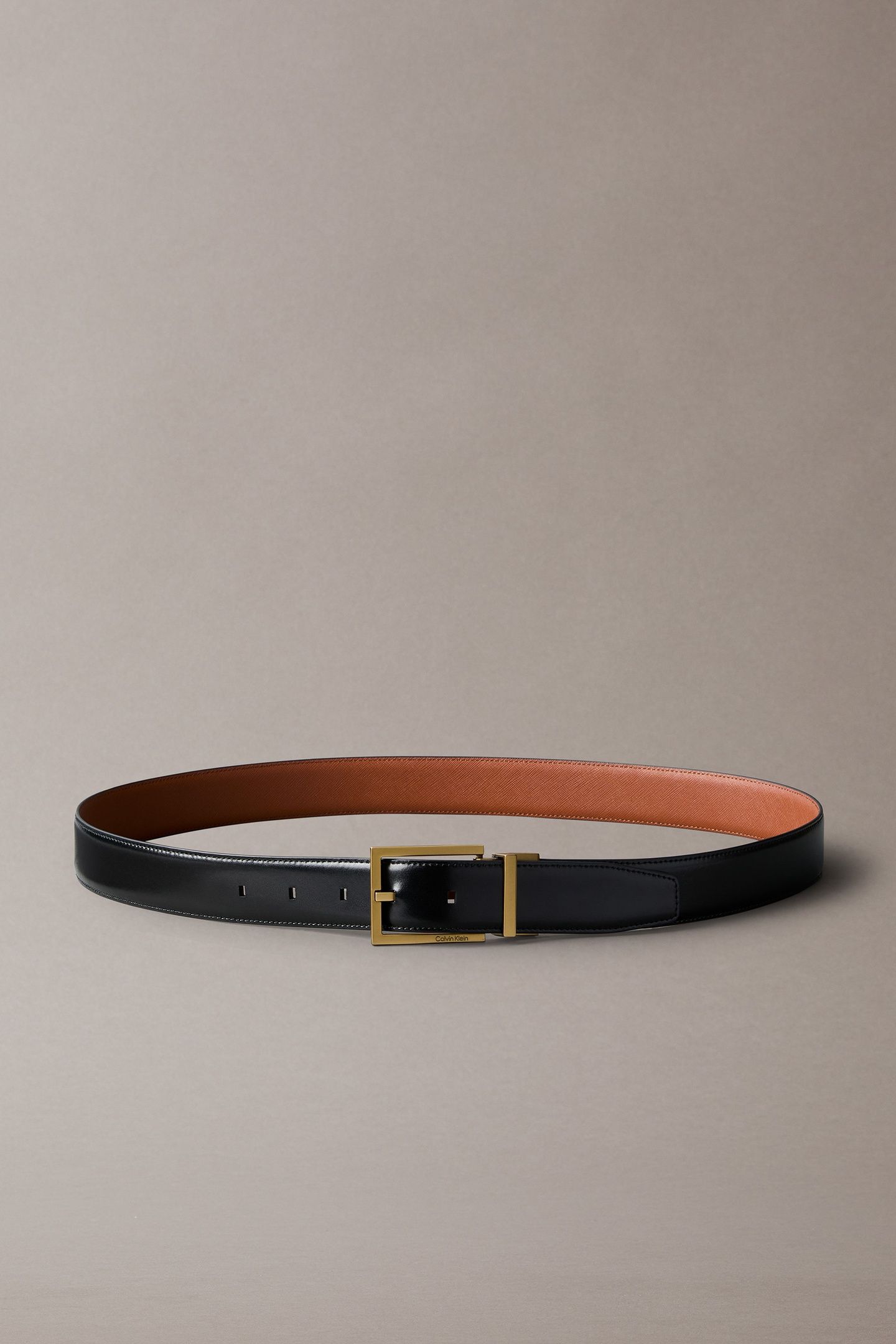 SQUARE BUCKLE SMOOTH BELT BLACK/COGNAC/OLD GOLD 2