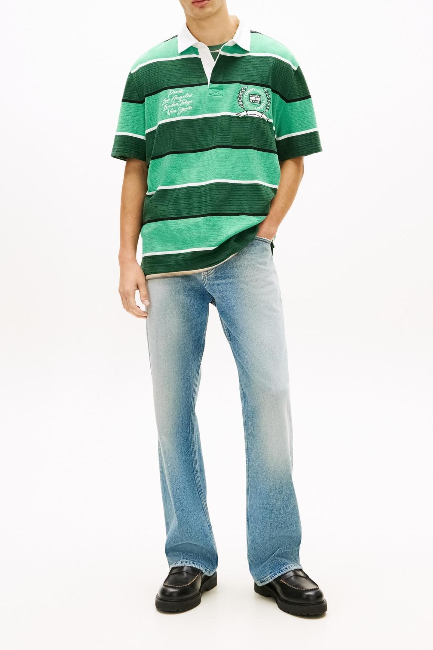 TJM RELAXED SS STRIPE POLO SHADOW PINE STRIPE 2