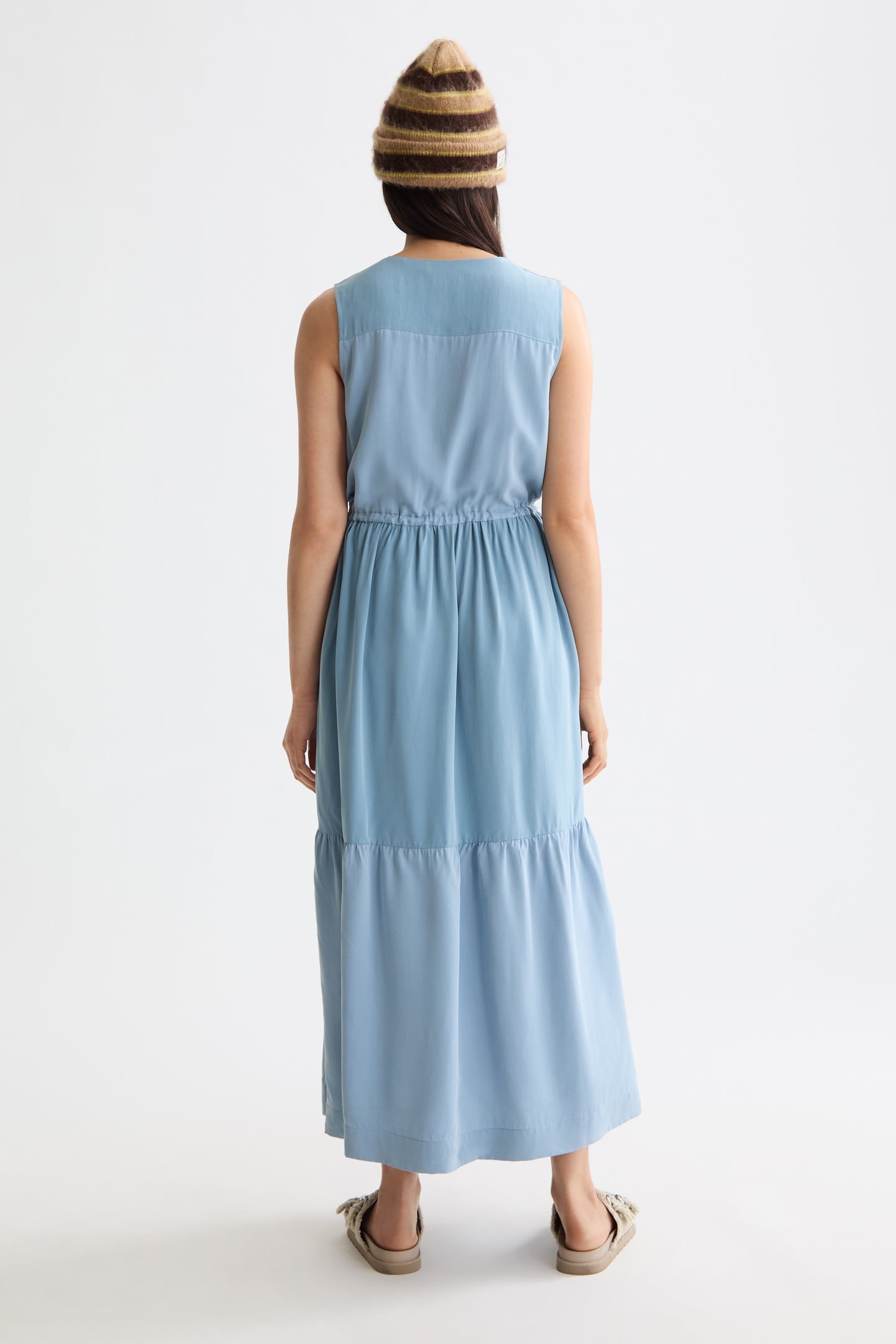 MIDI DRESS WITH GATHERED WAIST FADED DENIM 3