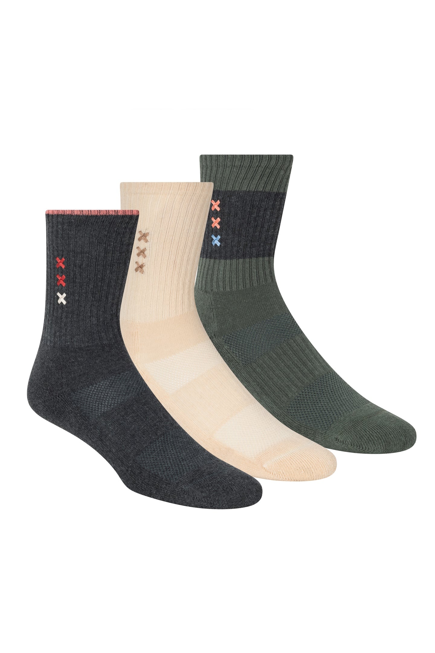 3PK WOMENS 1/2 TERRY CREW SOCKS DARK GREY 1