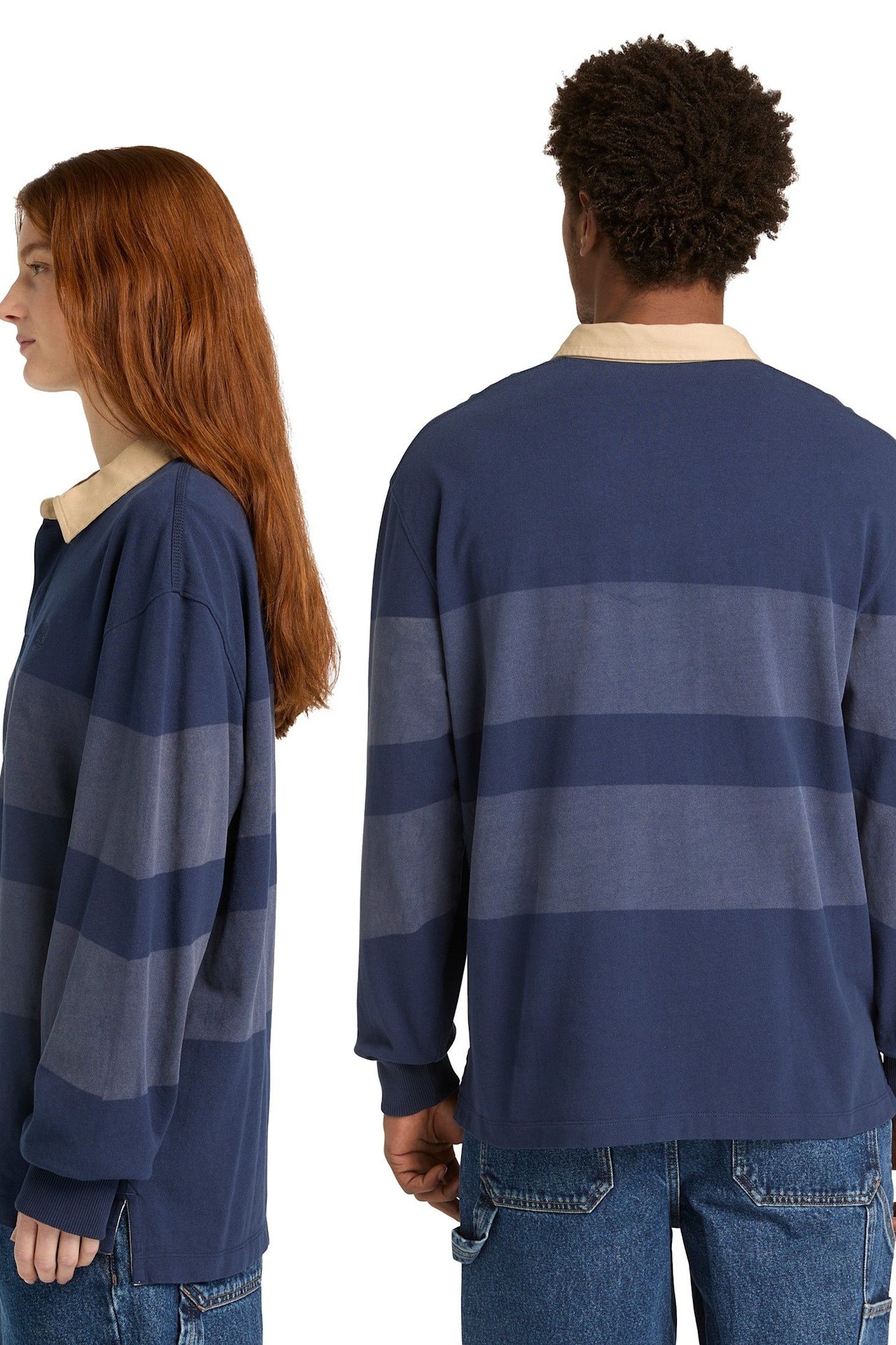 UNISEX LS STRIPED RUGBY POLO NAVY 5