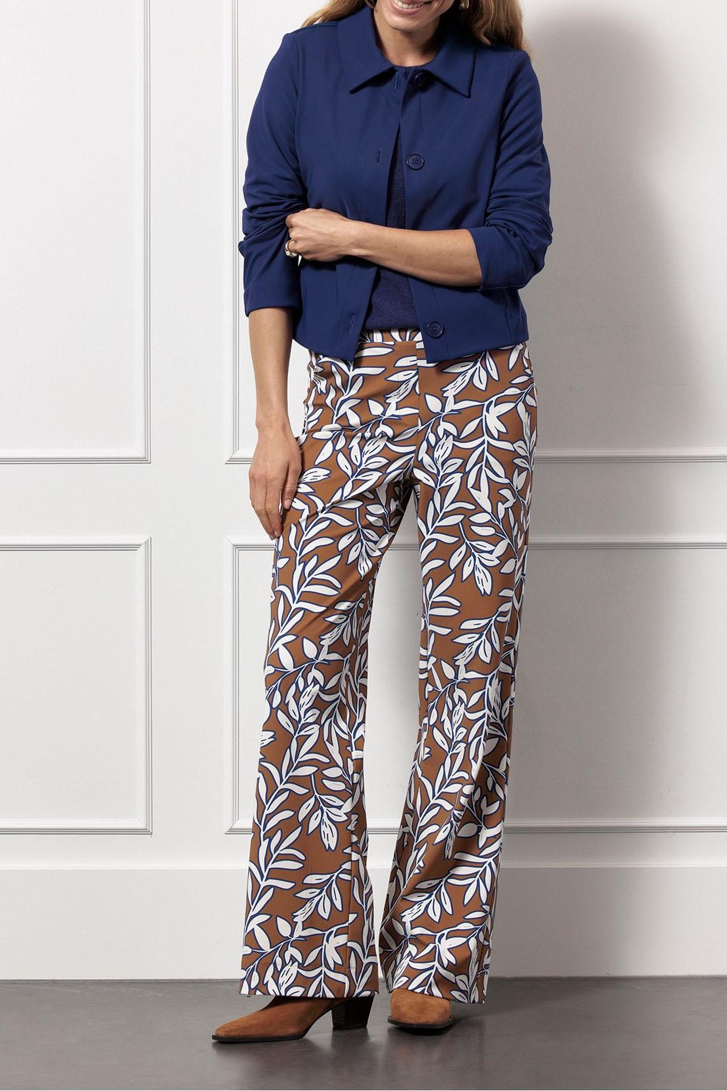 MARILON LEAVES TROUSERS CARAMEL/INK BLUE 4
