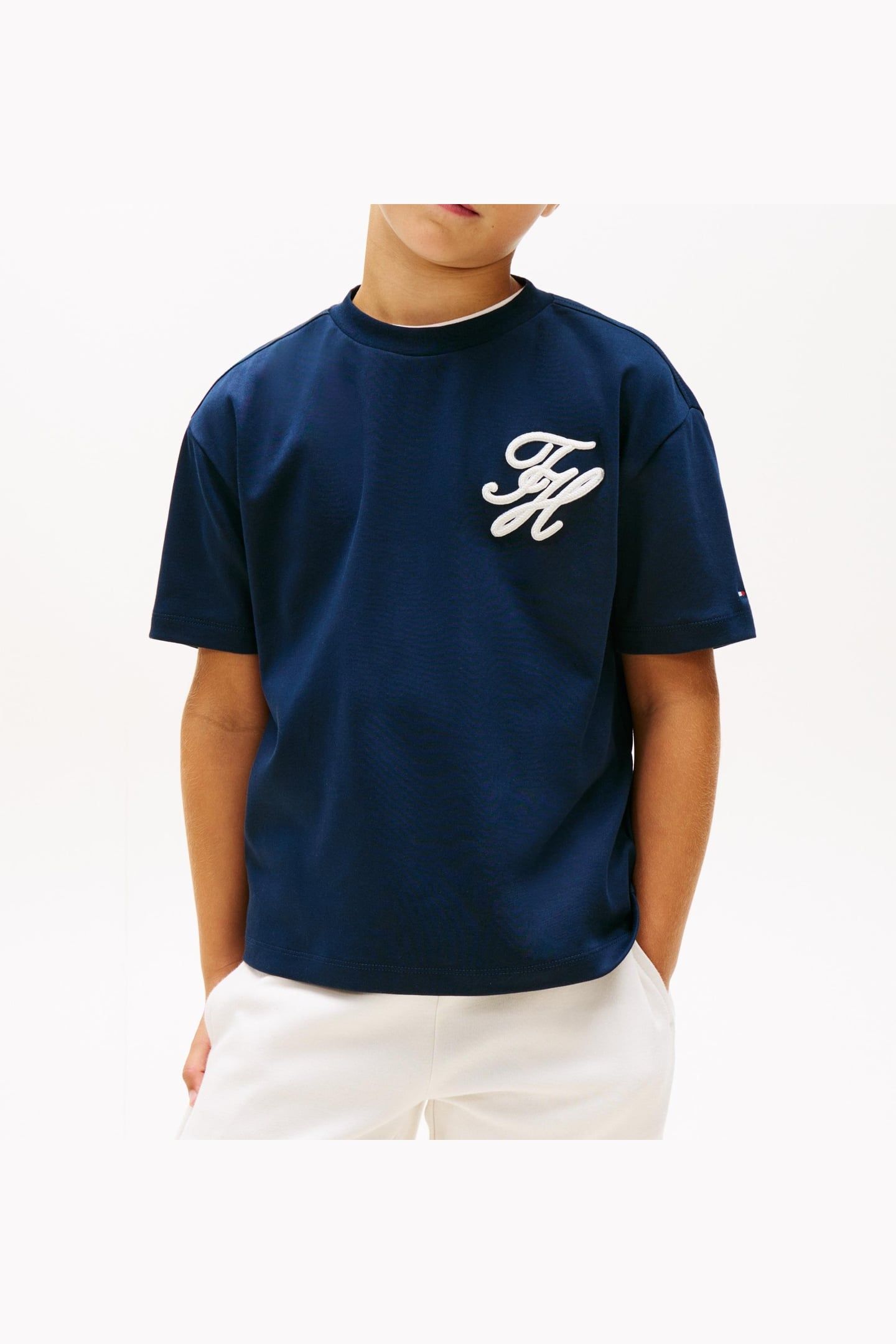 BOYS TH SCRIPT INTERLOCK T-SHIRT DARK NIGHT NAVY 1