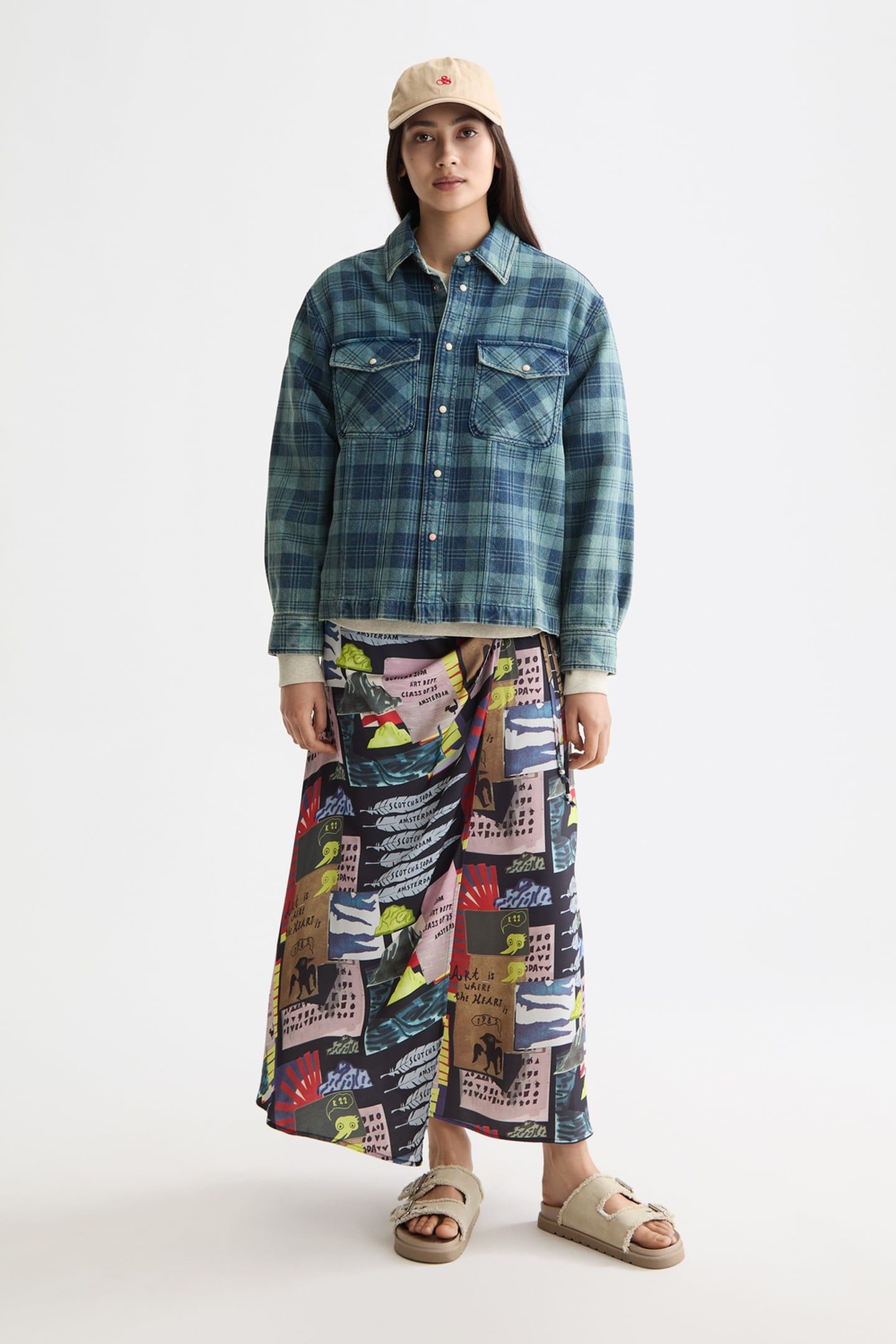 WASHED DENIM CHECKED LOOSE OVERSHIRT INDIGO CHECK 1