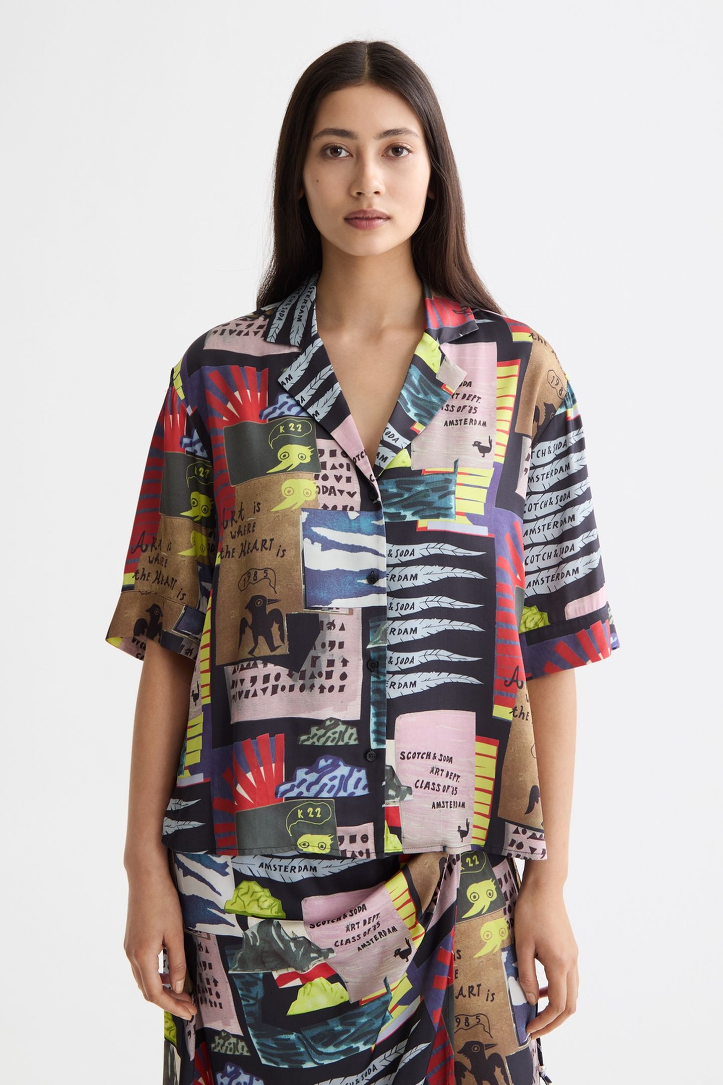 PRINTED SHORT SLEEVE FLUID SHIRT ART DEPT COLLAGE MULTICOLOR 1