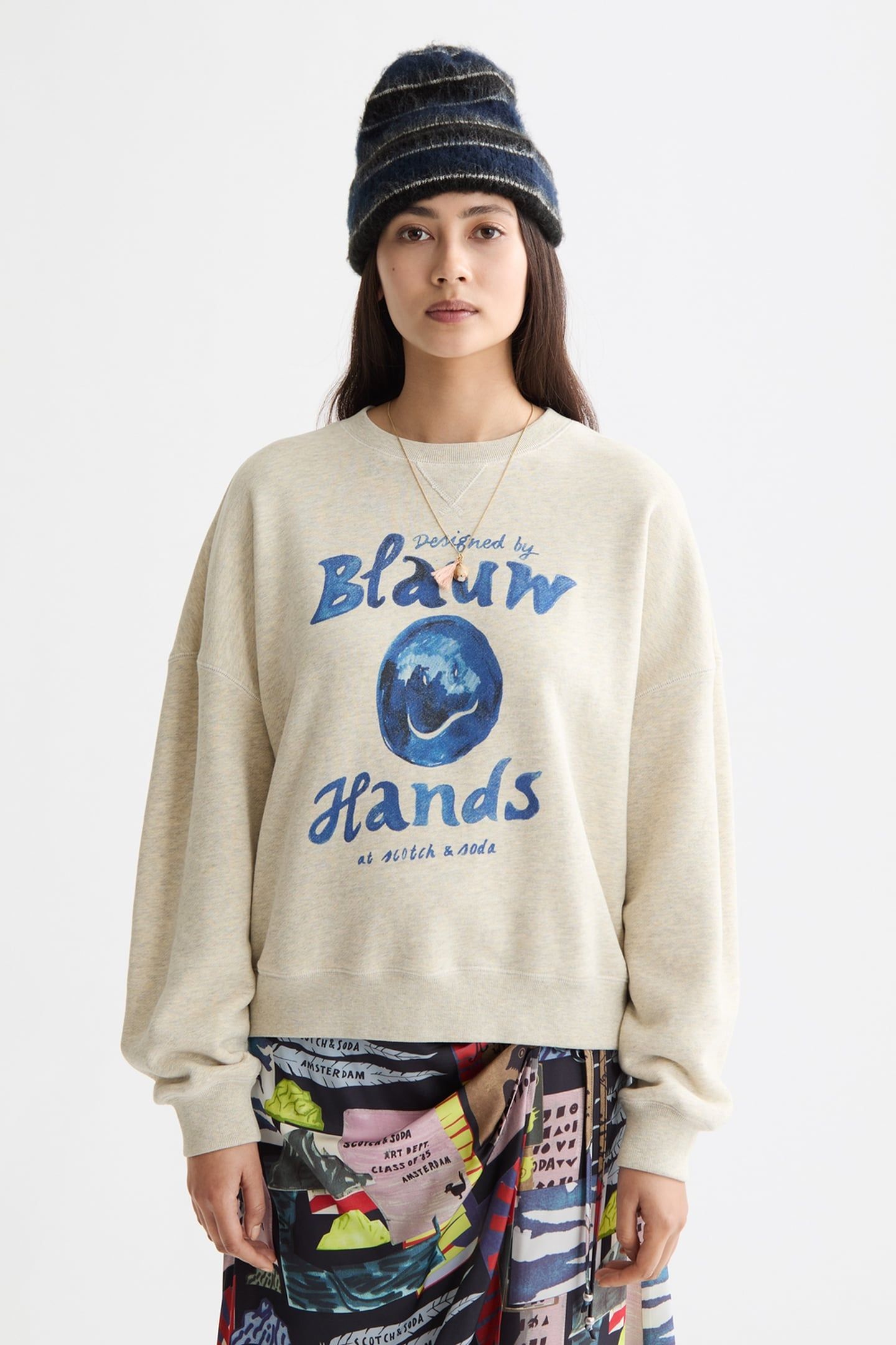 WASHED OVERSIZED FIT SWEATSHIRT WITH GRAPHIC ECRU MELANGE 1