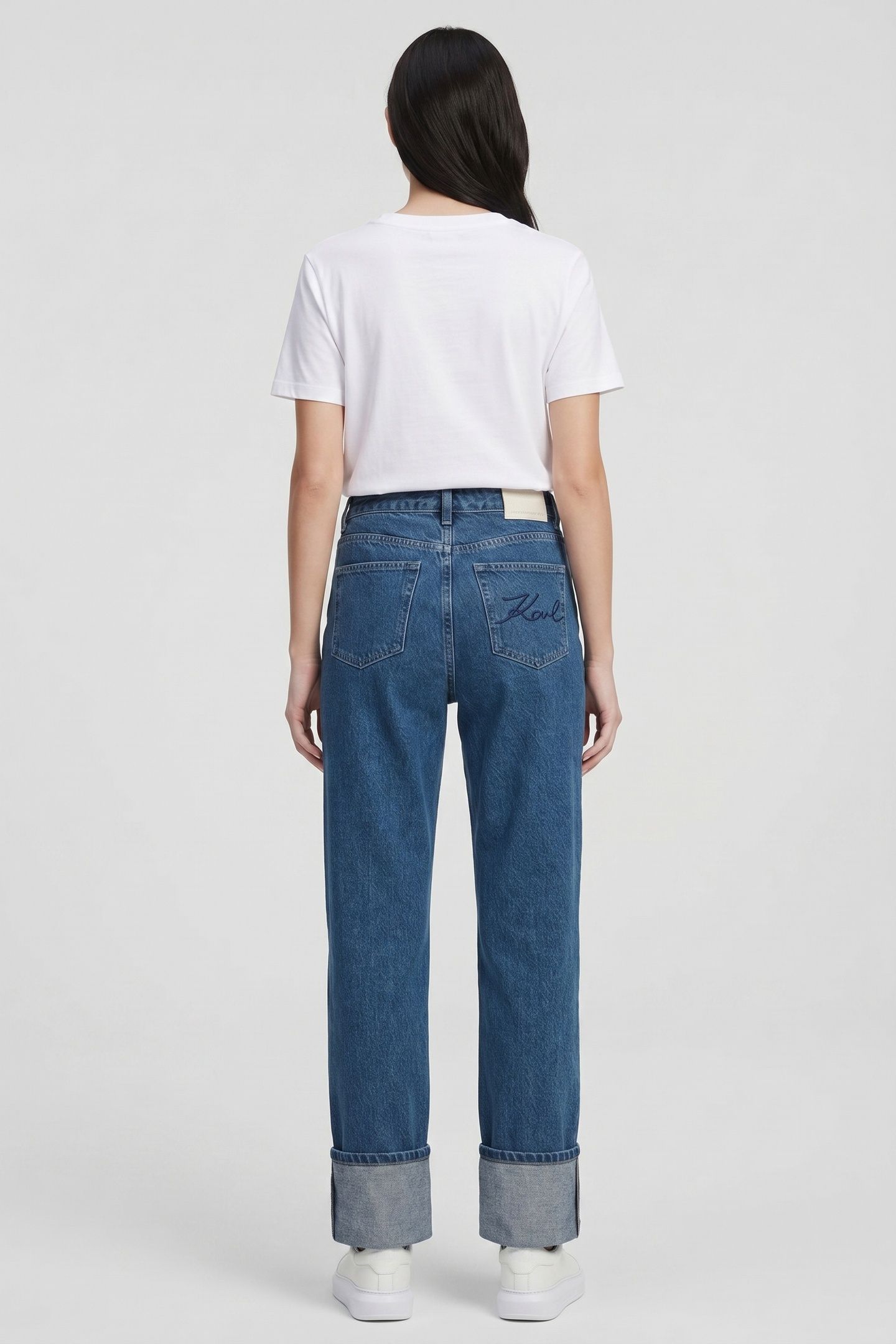 CUFFED STRAIGHT DENIM PANTS MID BLUE 2