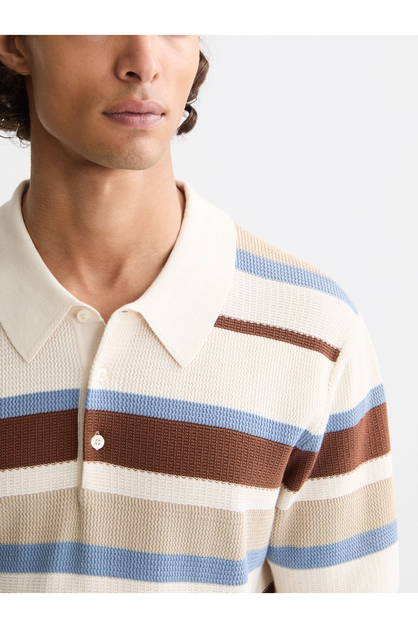 REGULAR-FIT KNITTED STRIPED POLO PLAZA TAUPE STRIPE 4