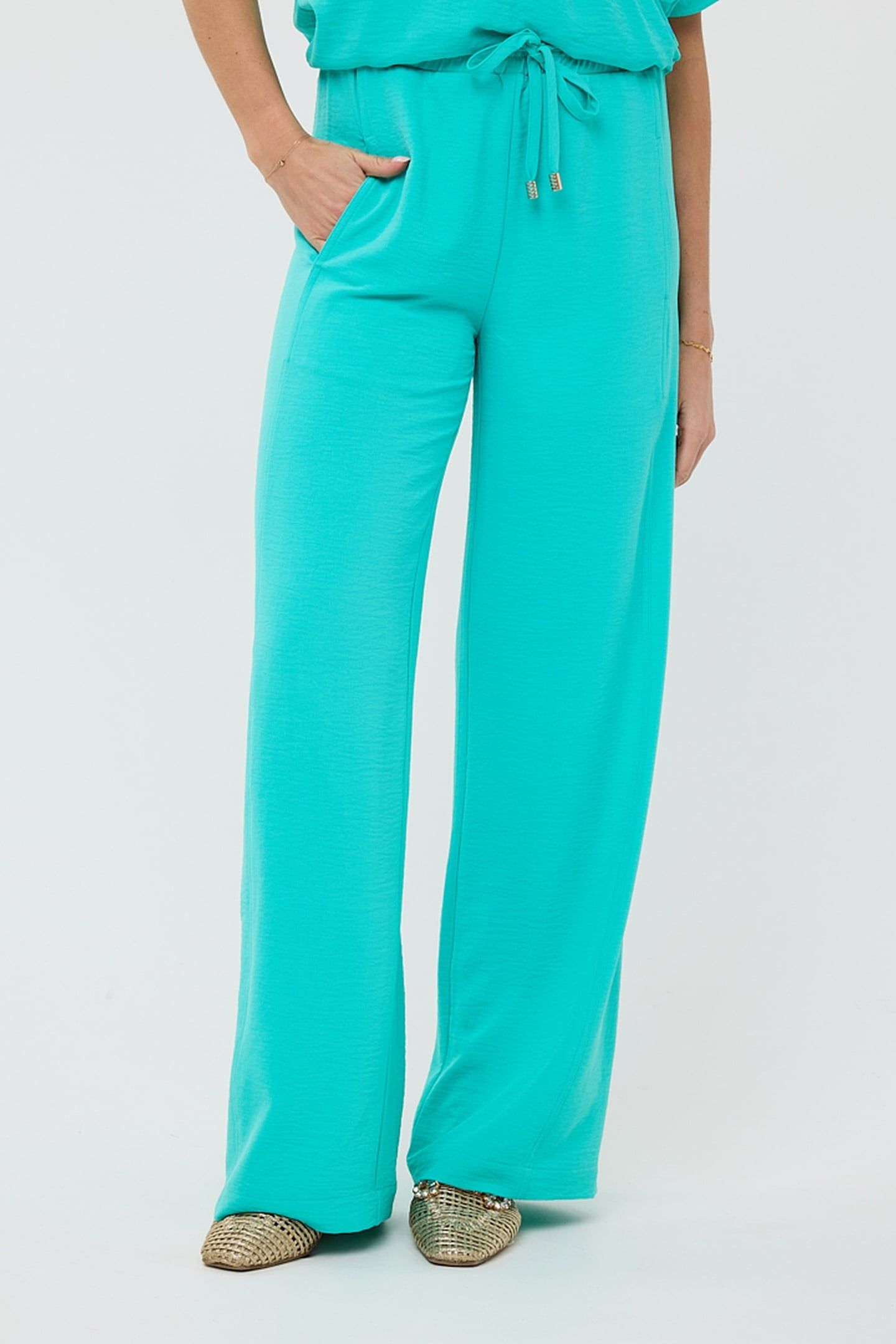 TROUSERS WIDE ELASTIC CRINKLE LAGOON 2
