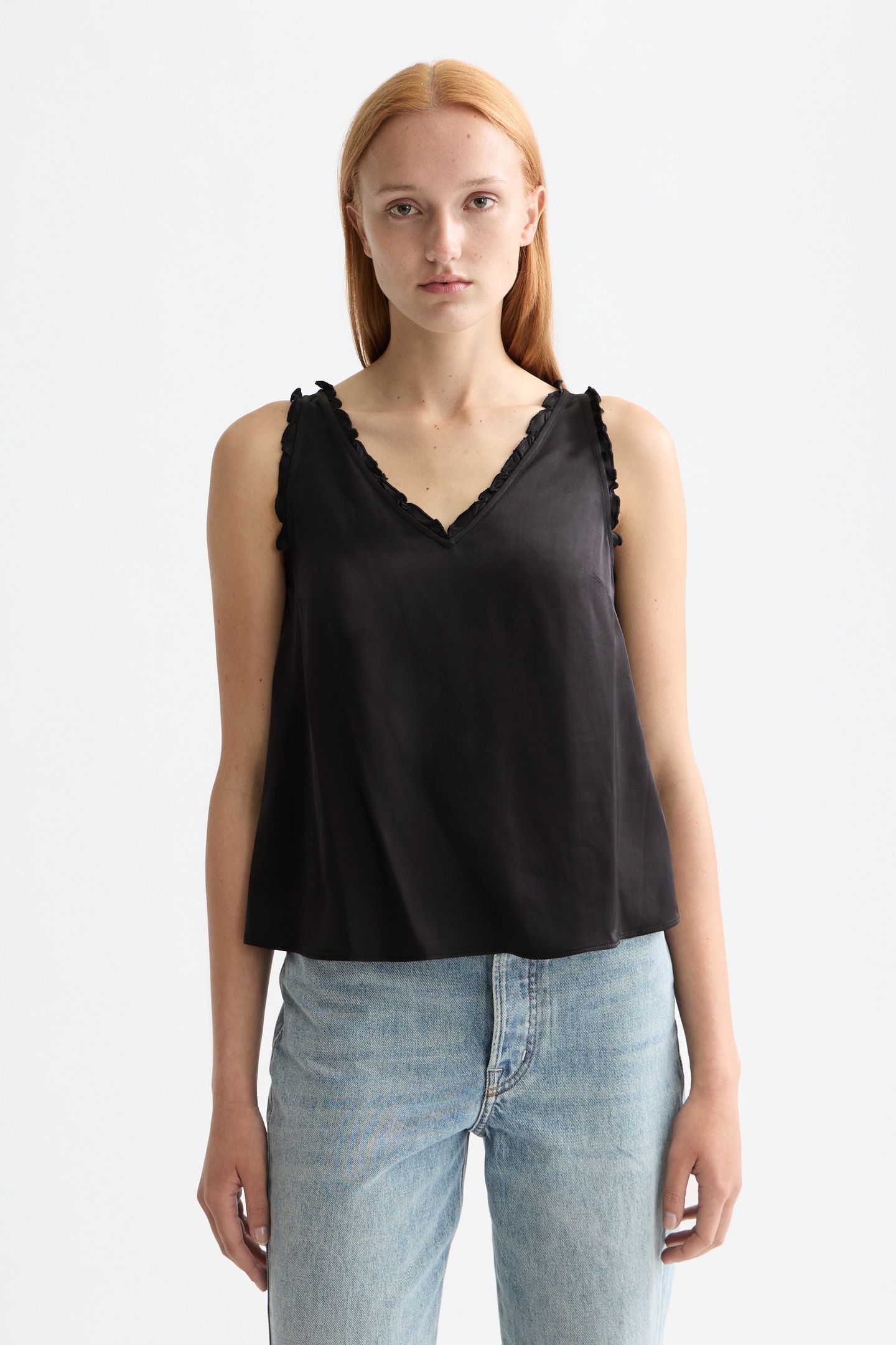 V-NECK RUFFLE TANK METEORITE 1