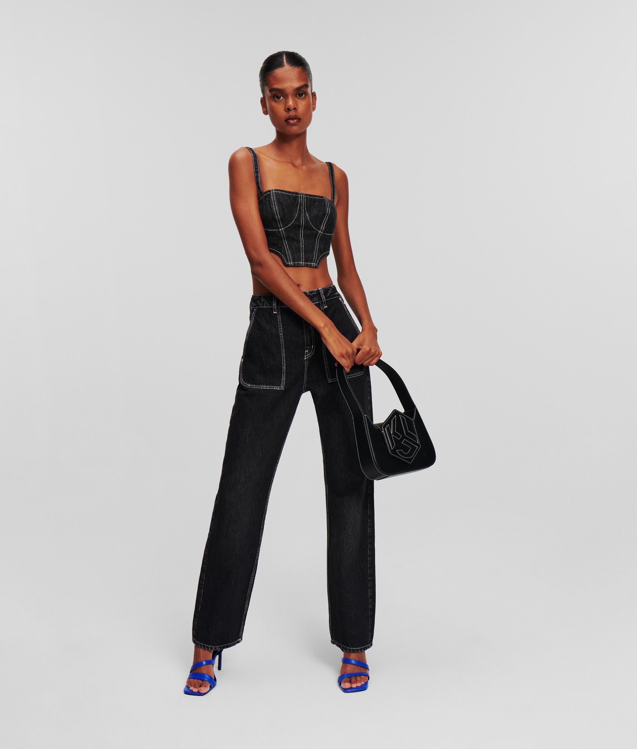 KLJ DENIM BUSTIER WASHED BLACK CONTRAST 4