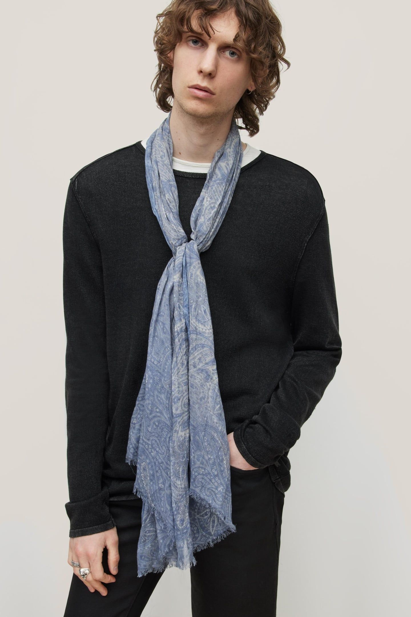 PAISLEY PRINTED SCARF BLUE STONE 1