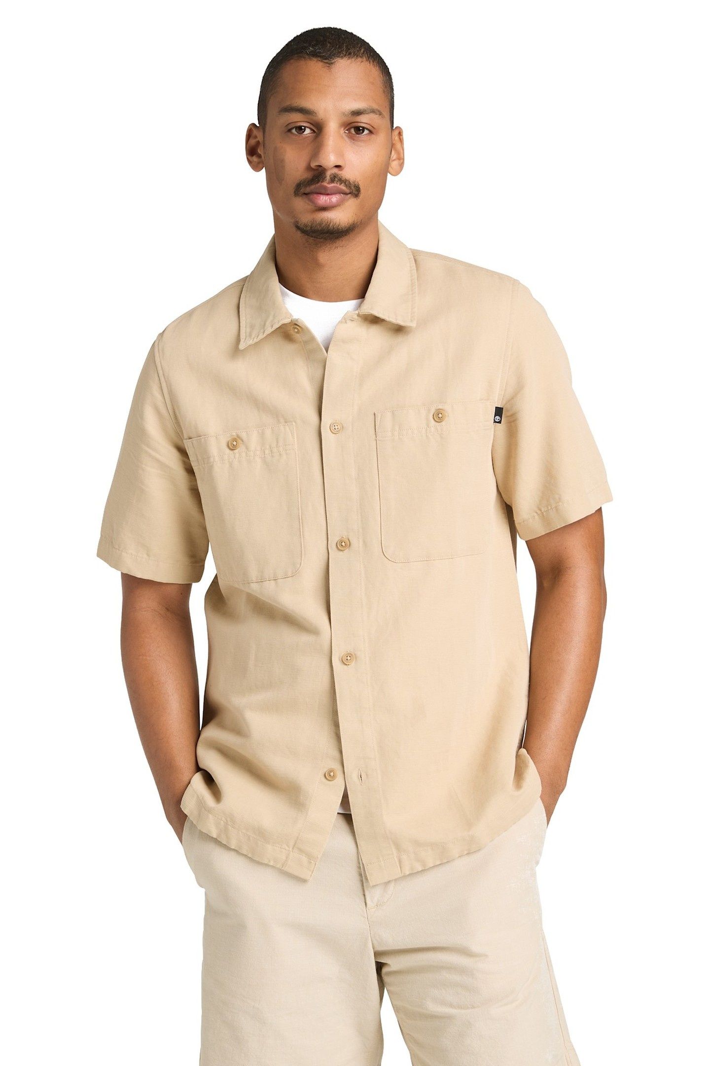 COTTON LINEN SS UTILITY OVERSHIRT MEDIUM BEIGE 2