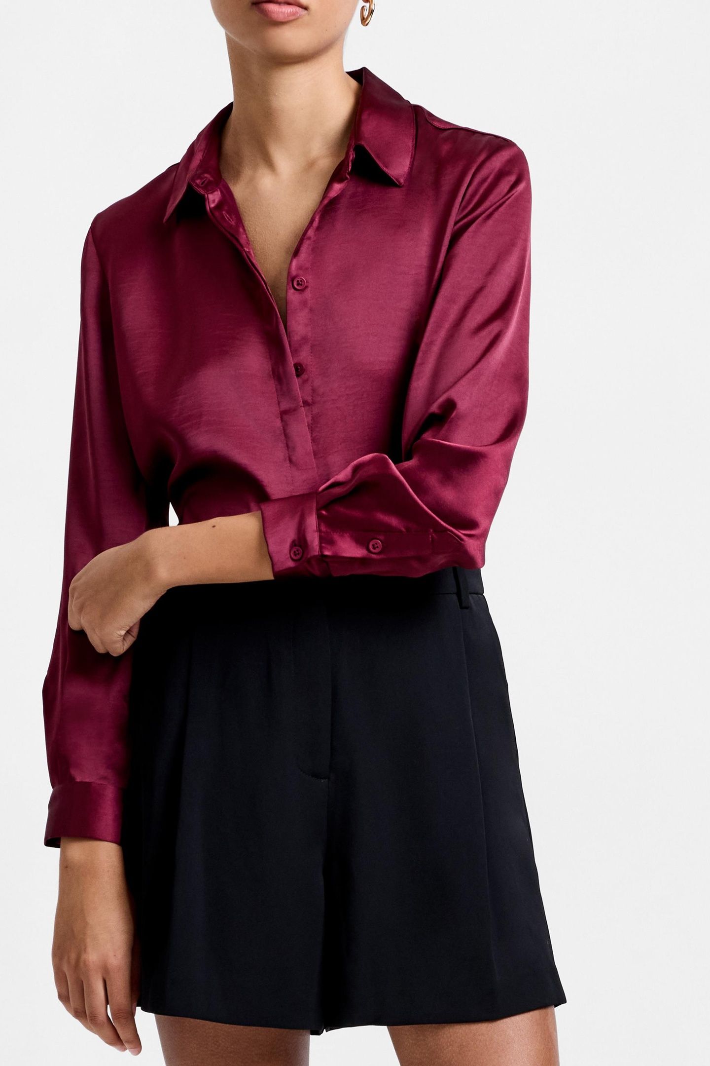 IRINA SATIN LS SHIRT BORDEAUX RED 2