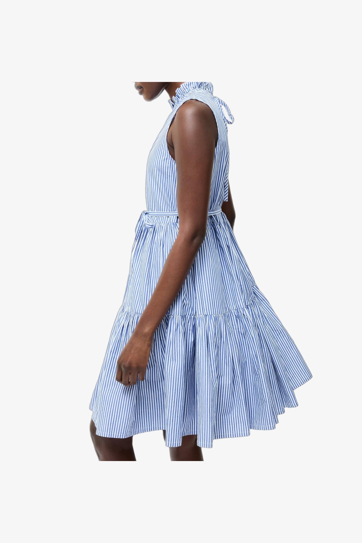 TIERED STRIPE POPLIN DRESS S BLUE/WHITE 4